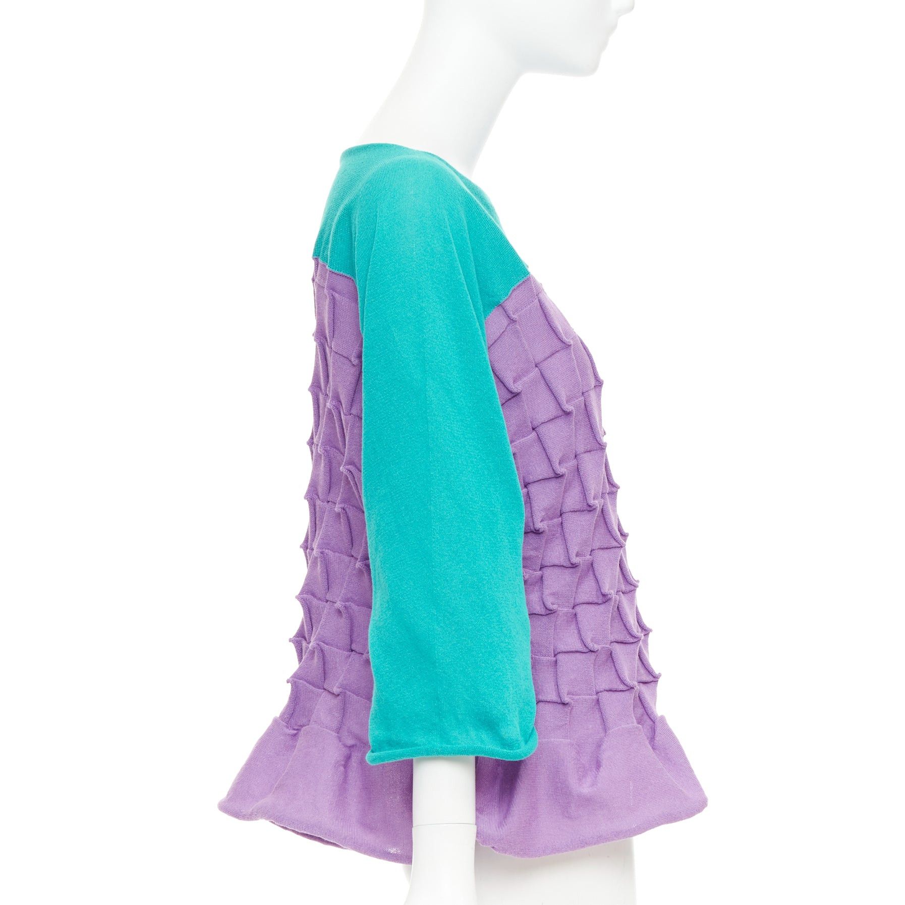 Issey Miyake ISSEY MIYAKE purple green cotton bateau weave pleated sweater JP2 M Size M / US 6-8 / IT 42-44 - 4 Thumbnail
