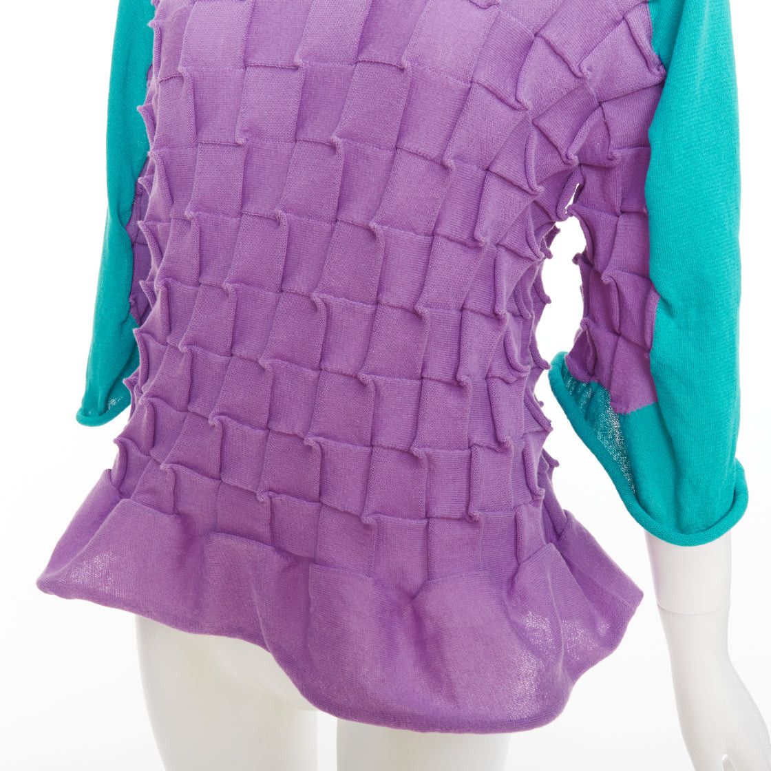 Issey Miyake ISSEY MIYAKE purple green cotton bateau weave pleated sweater JP2 M Size M / US 6-8 / IT 42-44 - 2 Thumbnail