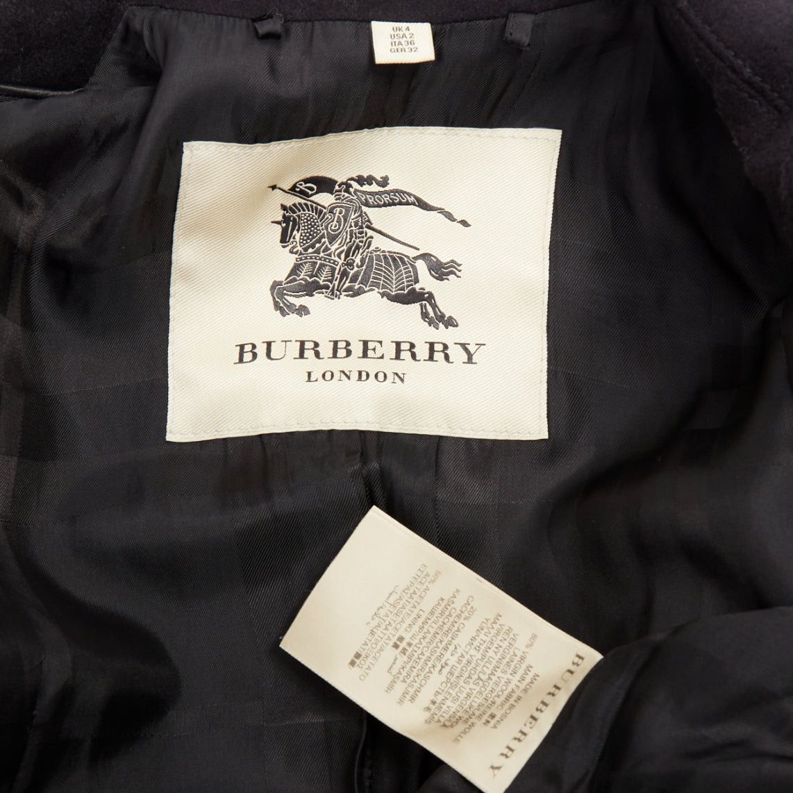 Burberry BURBERRY black virgin wool cashmere asymmetric zip belted trench coat UK4 XXS Size XS / US 0-2 / IT 36-38 - 9 Thumbnail