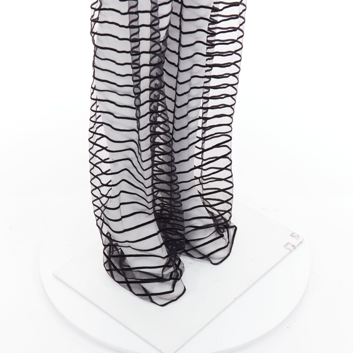 Dries Van Noten DRIES VAN NOTEN black flocked mesh striped sheer straight leg pants FR34 XS Size 26" / US 2 / IT 38 - 7 Thumbnail