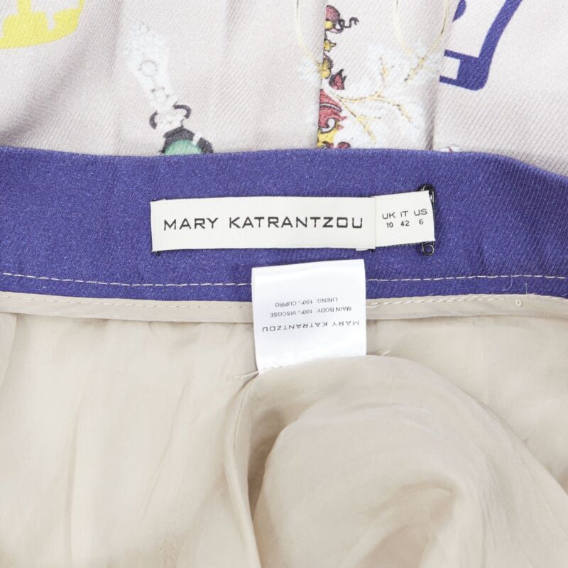 Mary Katrantzou MARY KATRANTZOU grey mixed illustration print pleated midi flared skirt UK10 27" Size 28" / US 6 / IT 42 - 8 Thumbnail