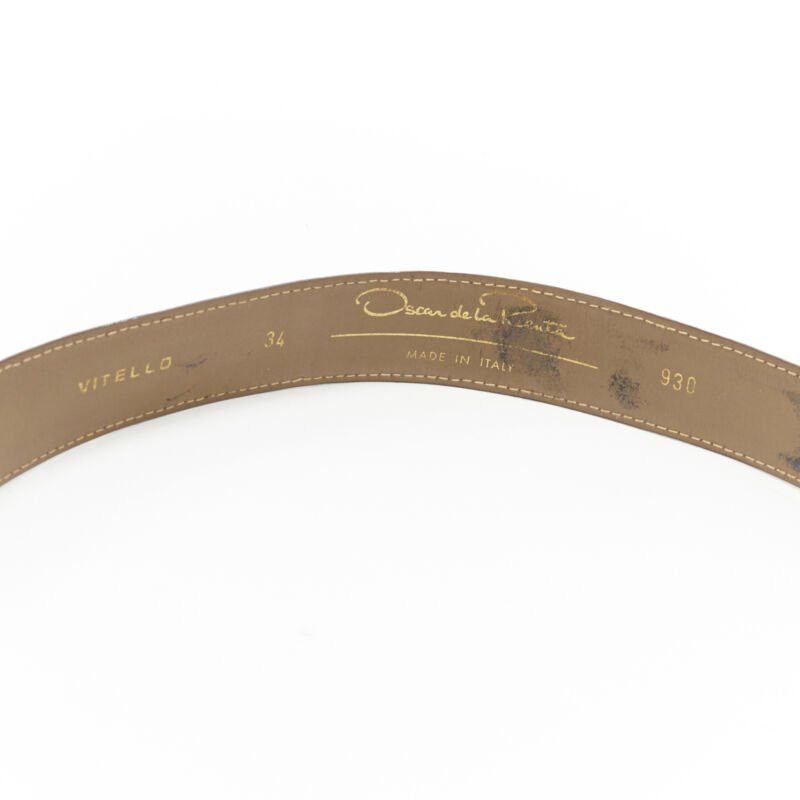Oscar De La Renta OSCAR DE LA RENTA brown stamped mock croc gold logo buckle belt 32"-36" Size ONE SIZE - 7 Thumbnail