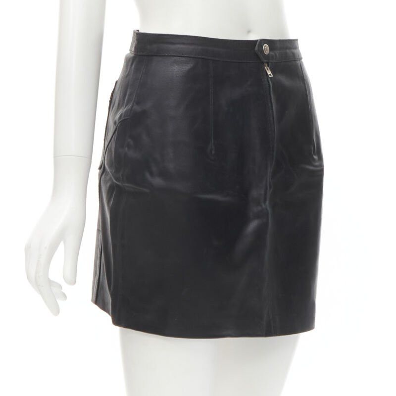 Versace Jeans Couture VERSACE JEAN COUTURE Vintage black leather Medusa zip contour mini skirt 28" Size 26" / US 2 / IT 38 - 3 Thumbnail