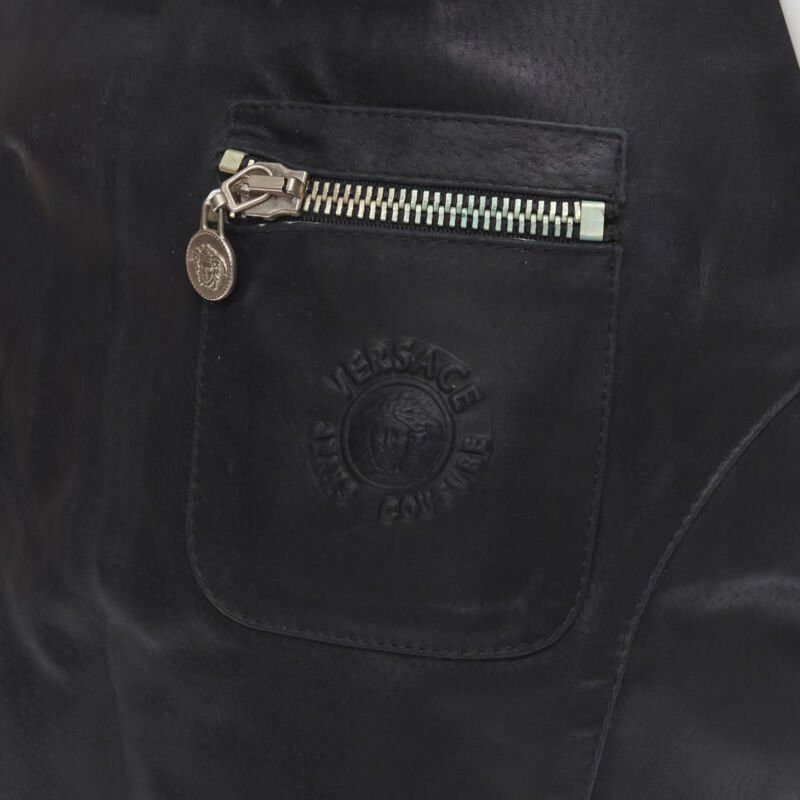 Versace Jeans Couture VERSACE JEAN COUTURE Vintage black leather Medusa zip contour mini skirt 28" Size 26" / US 2 / IT 38 - 2 Thumbnail