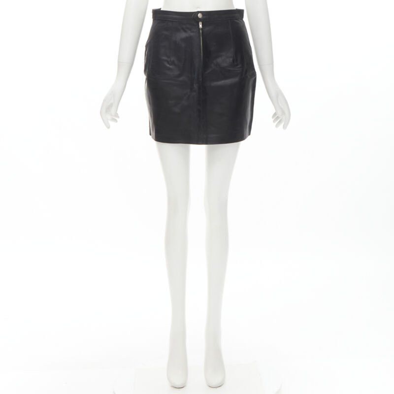 Versace Jeans Couture VERSACE JEAN COUTURE Vintage black leather Medusa zip contour mini skirt 28" Size 26" / US 2 / IT 38 - 9 Thumbnail