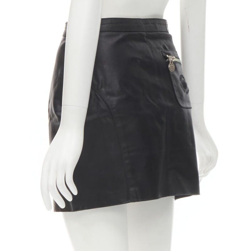 Versace Jeans Couture VERSACE JEAN COUTURE Vintage black leather Medusa zip contour mini skirt 28" Size 26" / US 2 / IT 38 - 6 Thumbnail