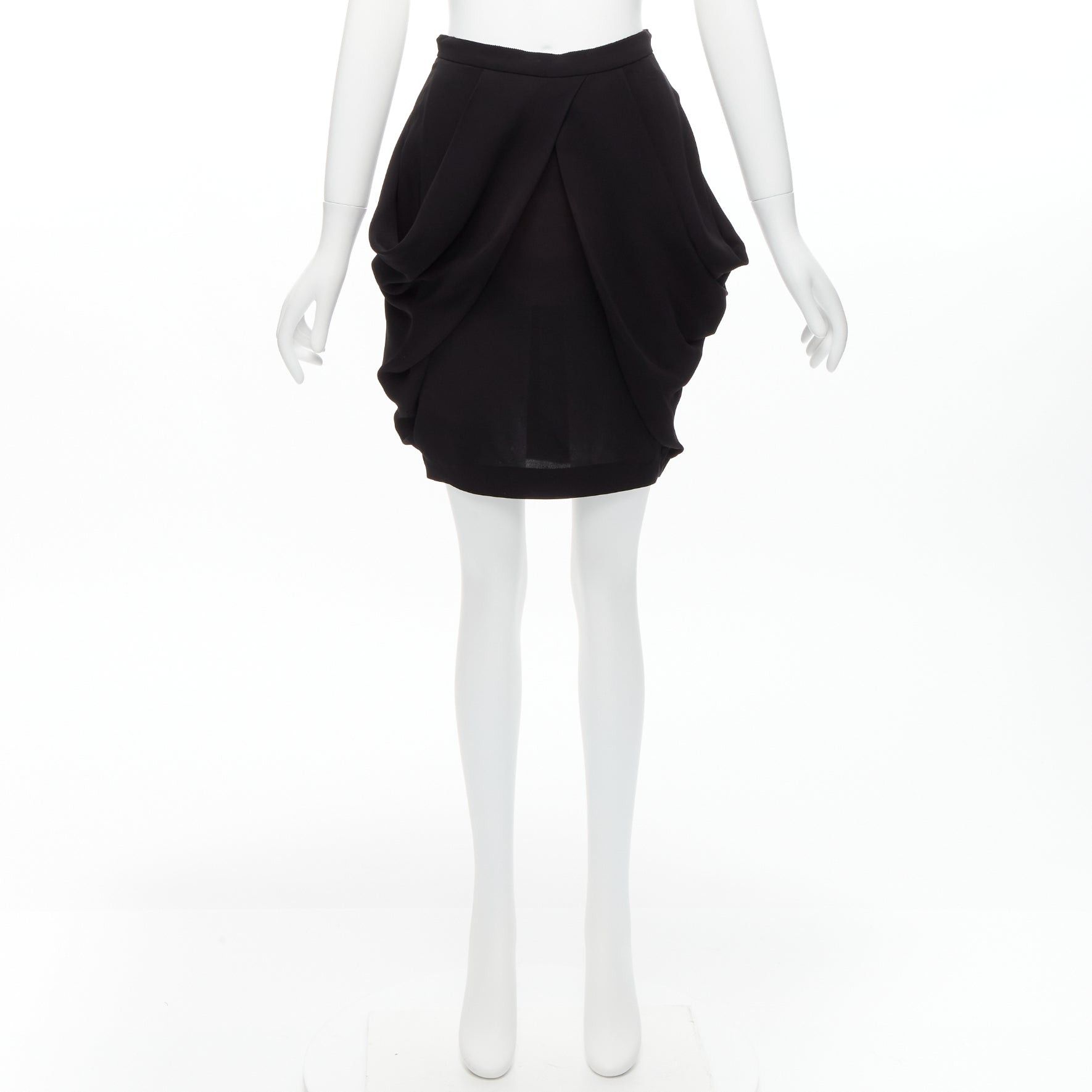 Miu Miu MIU MIU black asymmetric draped high waisted mini tulip skirt IT38 XS Size 26" / US 2 / IT 38 - 9 Thumbnail