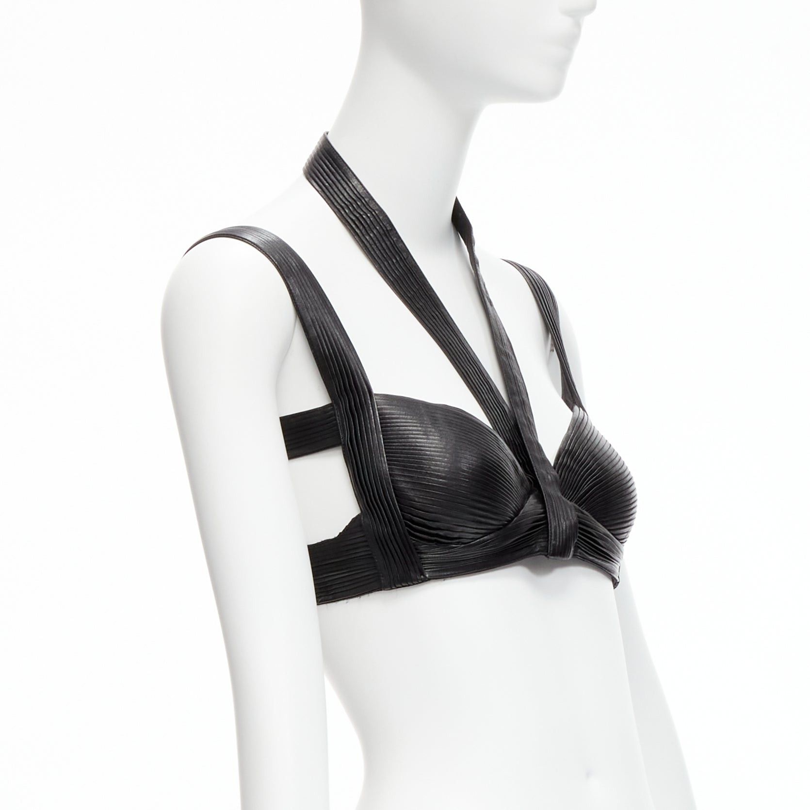 Givenchy rare GIVENCHY Riccardo Tisci 2014 Runway black leather pleated halter harness bra top Size S / US 4 / IT 40 - 3 Thumbnail
