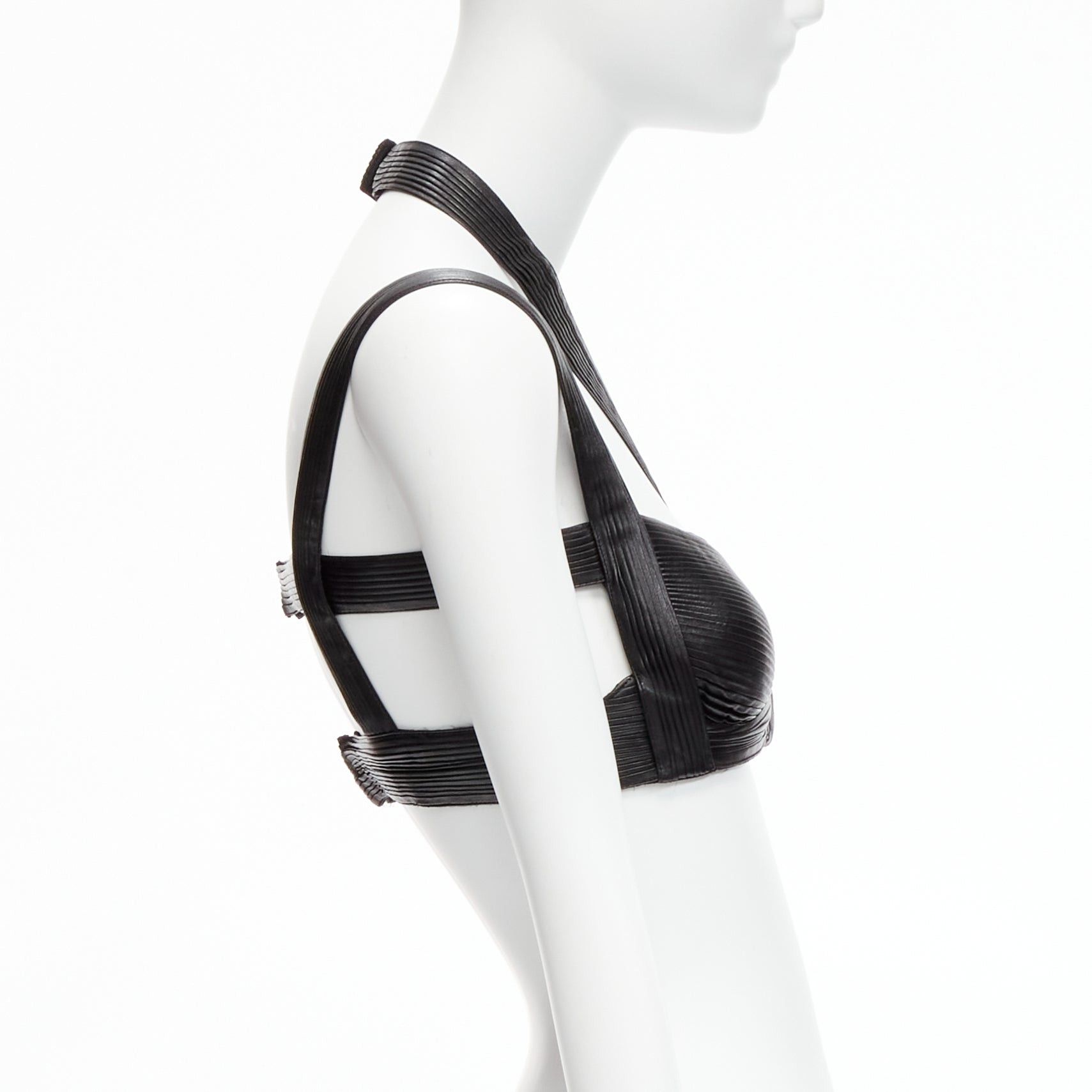 Givenchy rare GIVENCHY Riccardo Tisci 2014 Runway black leather pleated halter harness bra top Size S / US 4 / IT 40 - 4 Thumbnail