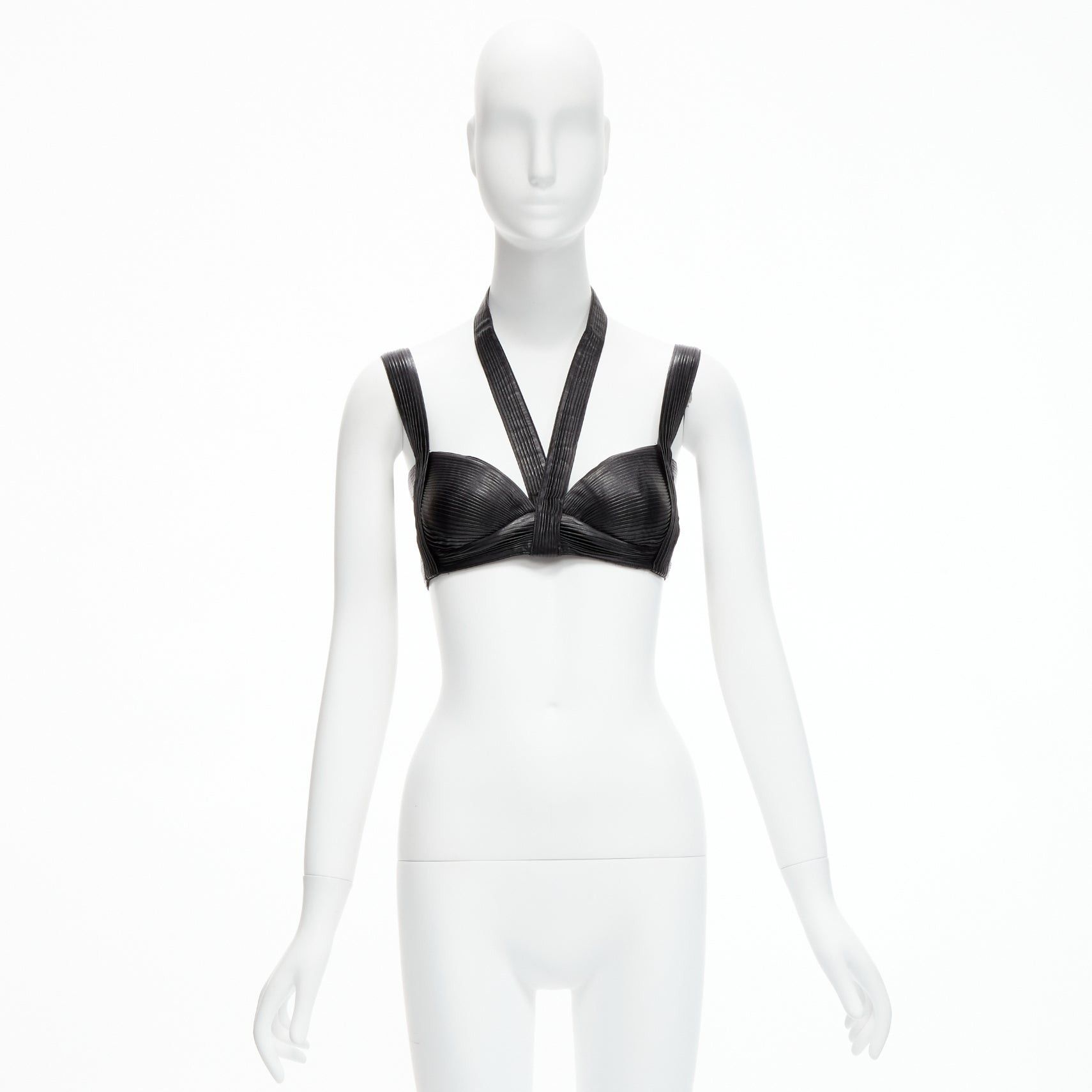 Givenchy rare GIVENCHY Riccardo Tisci 2014 Runway black leather pleated halter harness bra top Size S / US 4 / IT 40 - 10 Thumbnail