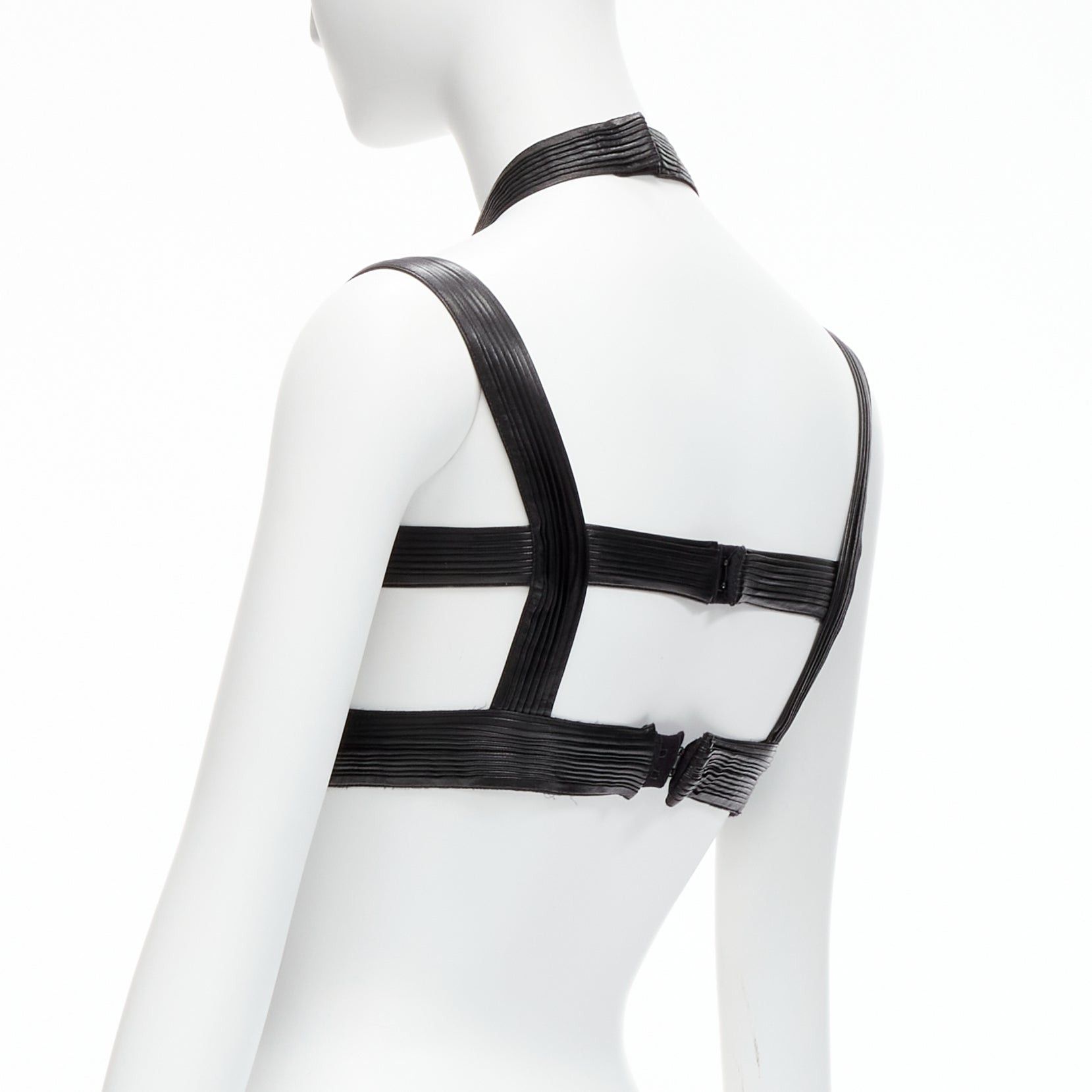 Givenchy rare GIVENCHY Riccardo Tisci 2014 Runway black leather pleated halter harness bra top Size S / US 4 / IT 40 - 6 Thumbnail