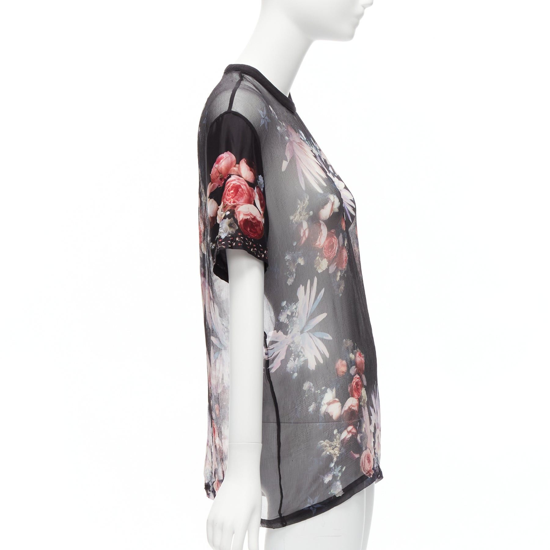 Givenchy GIVENCHY RICCARDO TISCI red black floral sheer romantic goth tshirt FR34 XS Size XS / US 0-2 / IT 36-38 - 4 Thumbnail