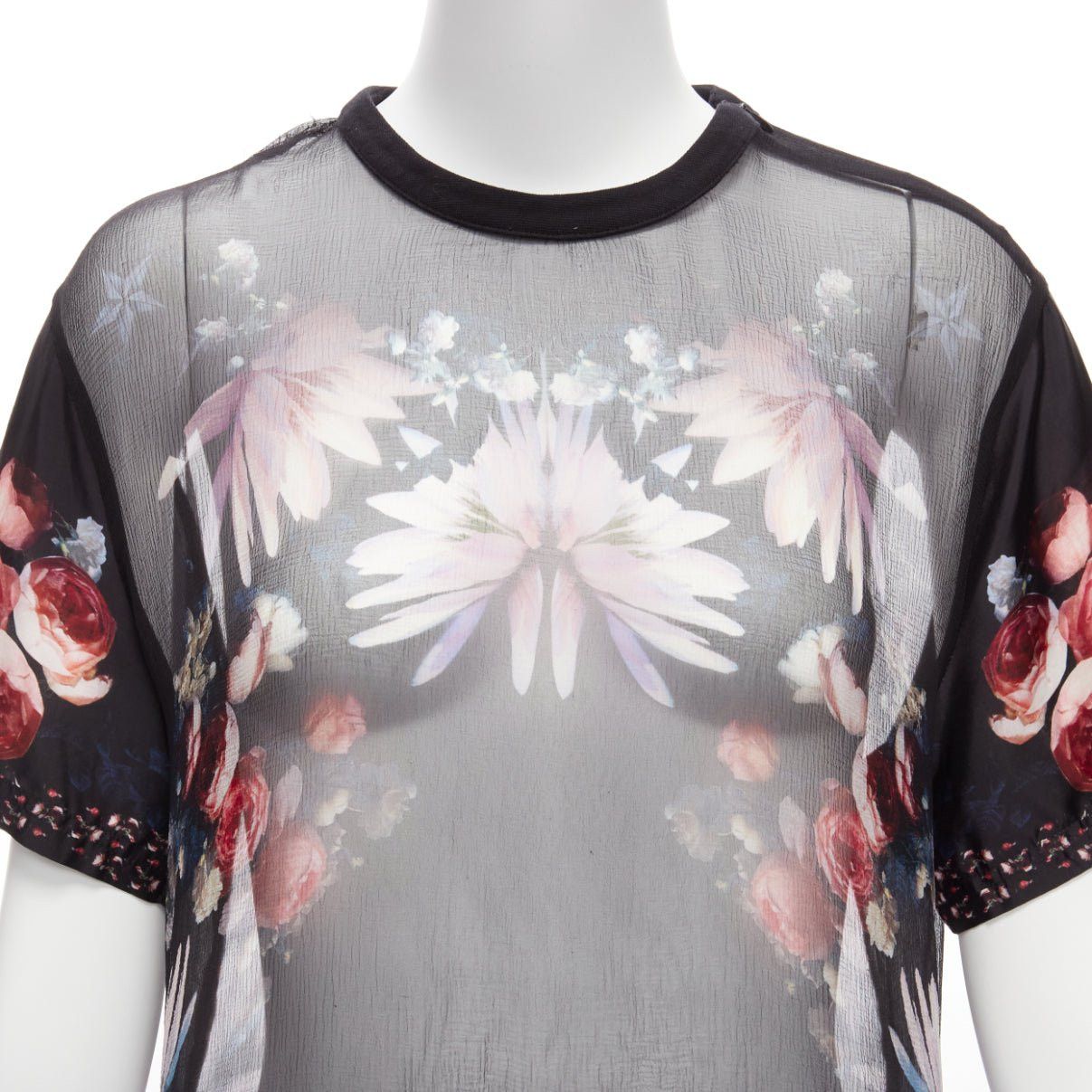 Givenchy GIVENCHY RICCARDO TISCI red black floral sheer romantic goth tshirt FR34 XS Size XS / US 0-2 / IT 36-38 - 8 Thumbnail