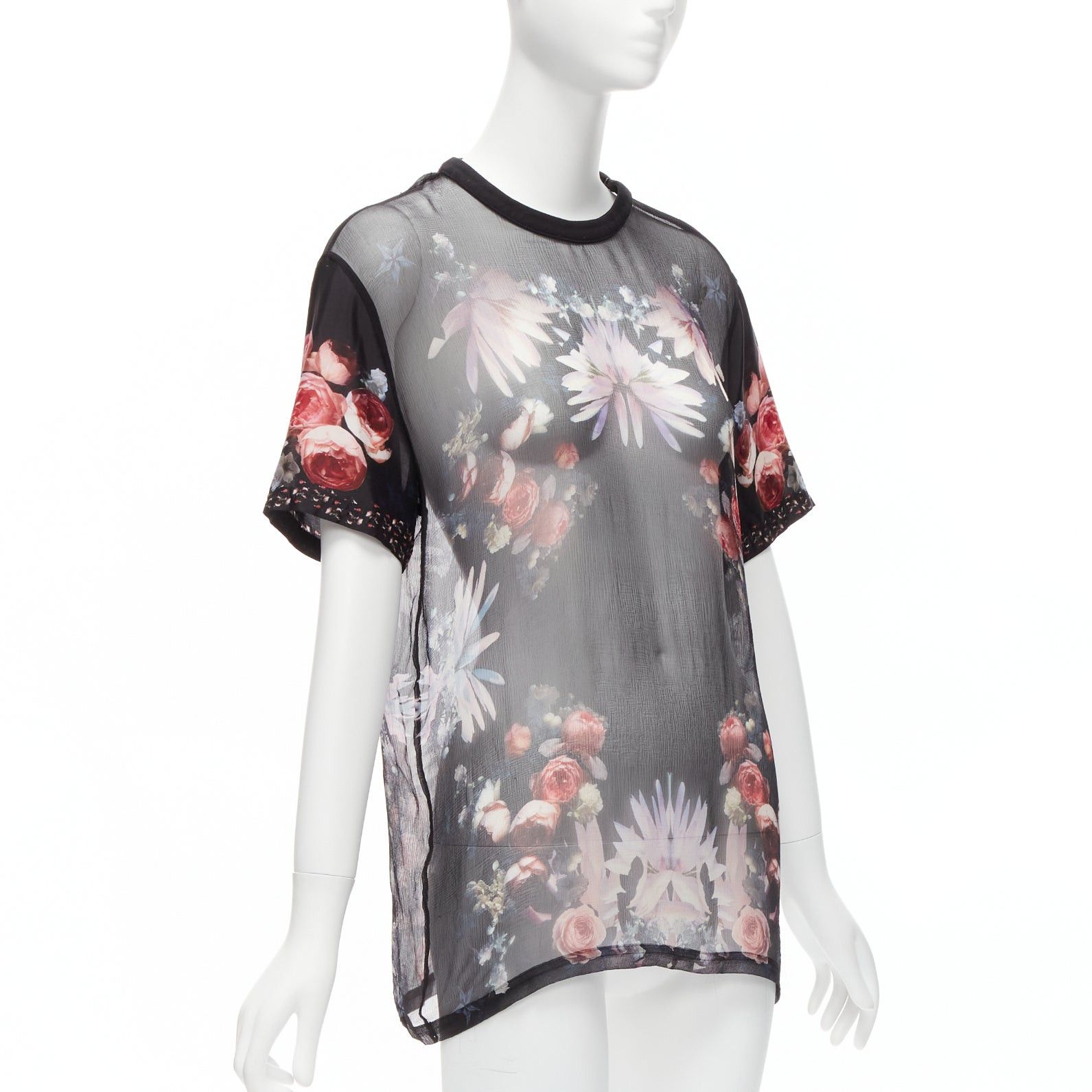 Givenchy GIVENCHY RICCARDO TISCI red black floral sheer romantic goth tshirt FR34 XS Size XS / US 0-2 / IT 36-38 - 3 Thumbnail