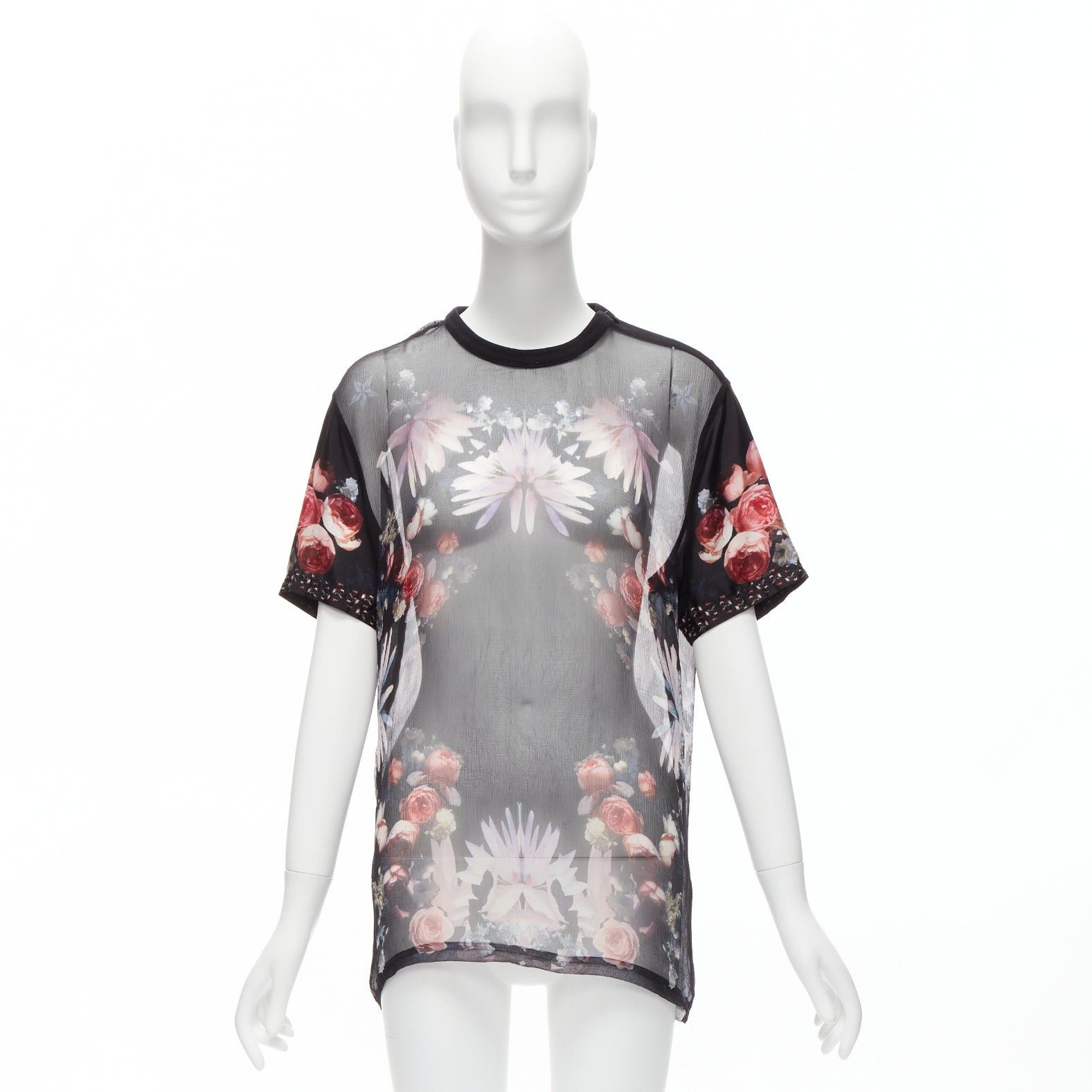 Givenchy GIVENCHY RICCARDO TISCI red black floral sheer romantic goth tshirt FR34 XS Size XS / US 0-2 / IT 36-38 - 10 Thumbnail