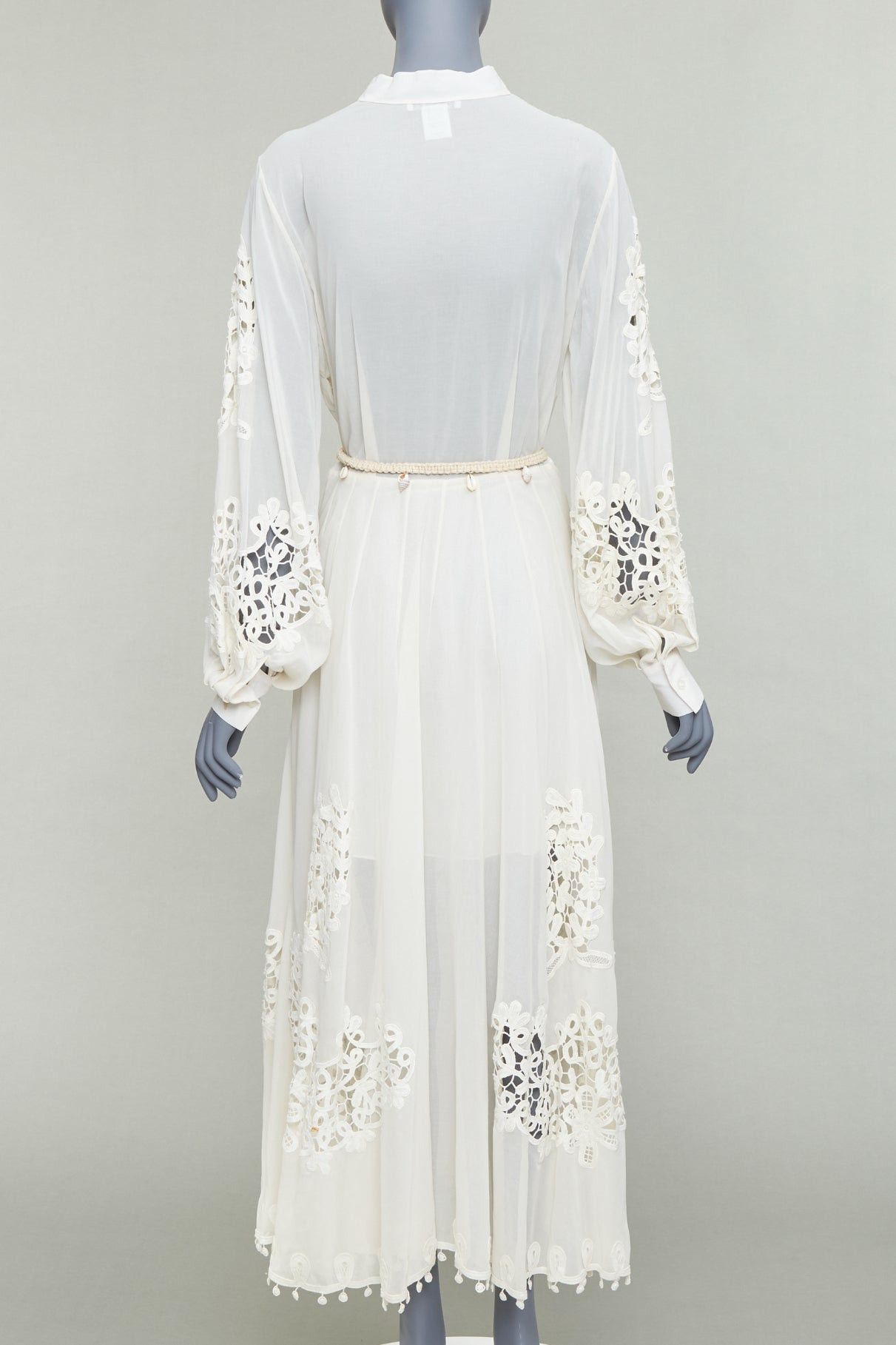 Oscar De La Renta OSCAR DE LA RENTA S19 Runway cream sheer embroidery shell belt anglais dress US6 M Size M / US 6-8 / IT 42-44 - 5 Thumbnail