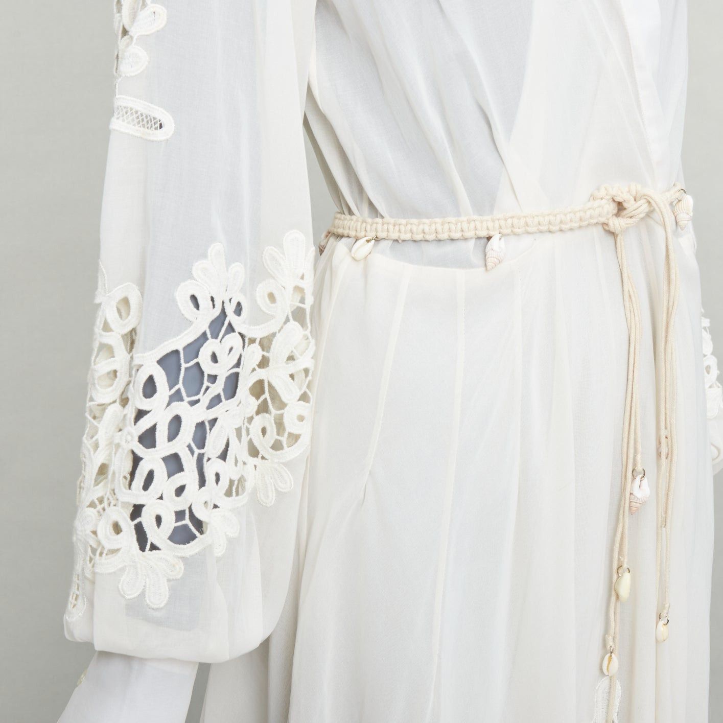 Oscar De La Renta OSCAR DE LA RENTA S19 Runway cream sheer embroidery shell belt anglais dress US6 M Size M / US 6-8 / IT 42-44 - 2 Thumbnail
