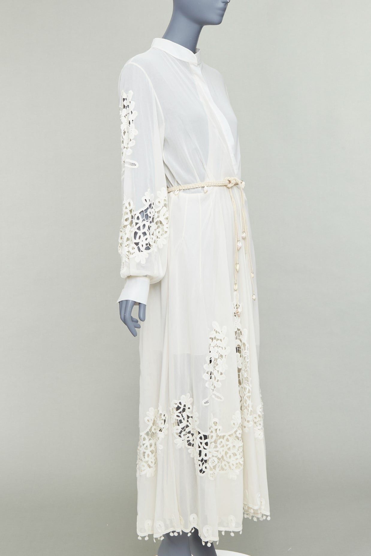 Oscar De La Renta OSCAR DE LA RENTA S19 Runway cream sheer embroidery shell belt anglais dress US6 M Size M / US 6-8 / IT 42-44 - 3 Thumbnail