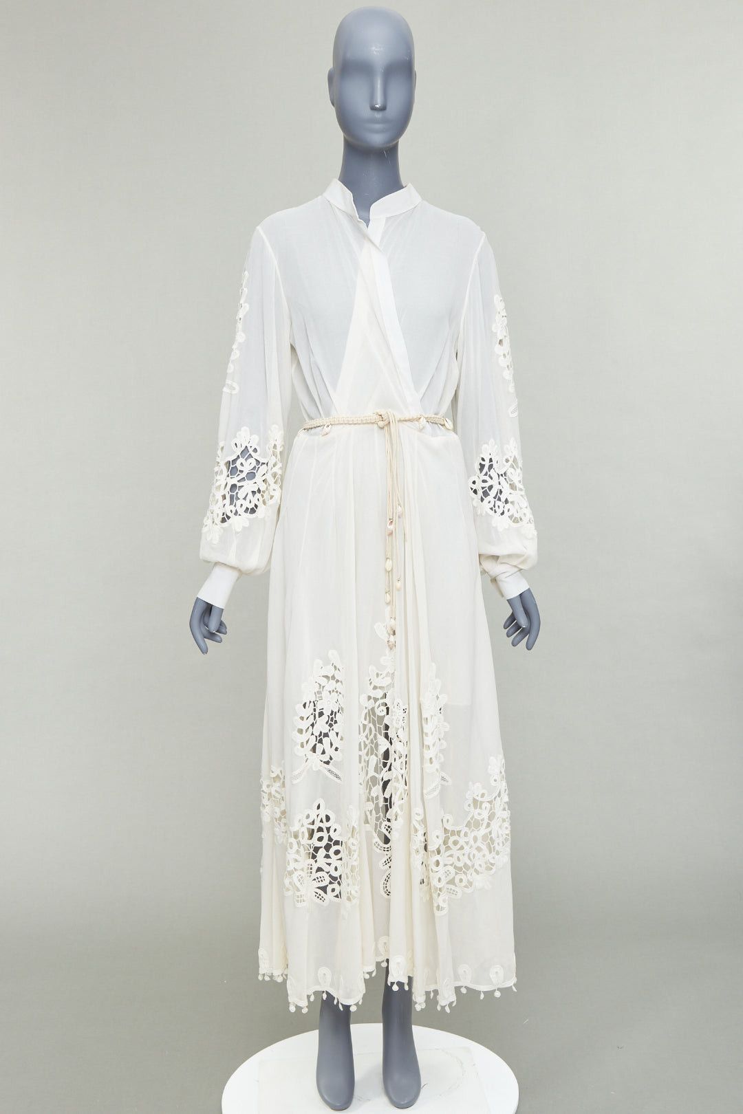 Oscar De La Renta OSCAR DE LA RENTA S19 Runway cream sheer embroidery shell belt anglais dress US6 M Size M / US 6-8 / IT 42-44 - 9 Thumbnail