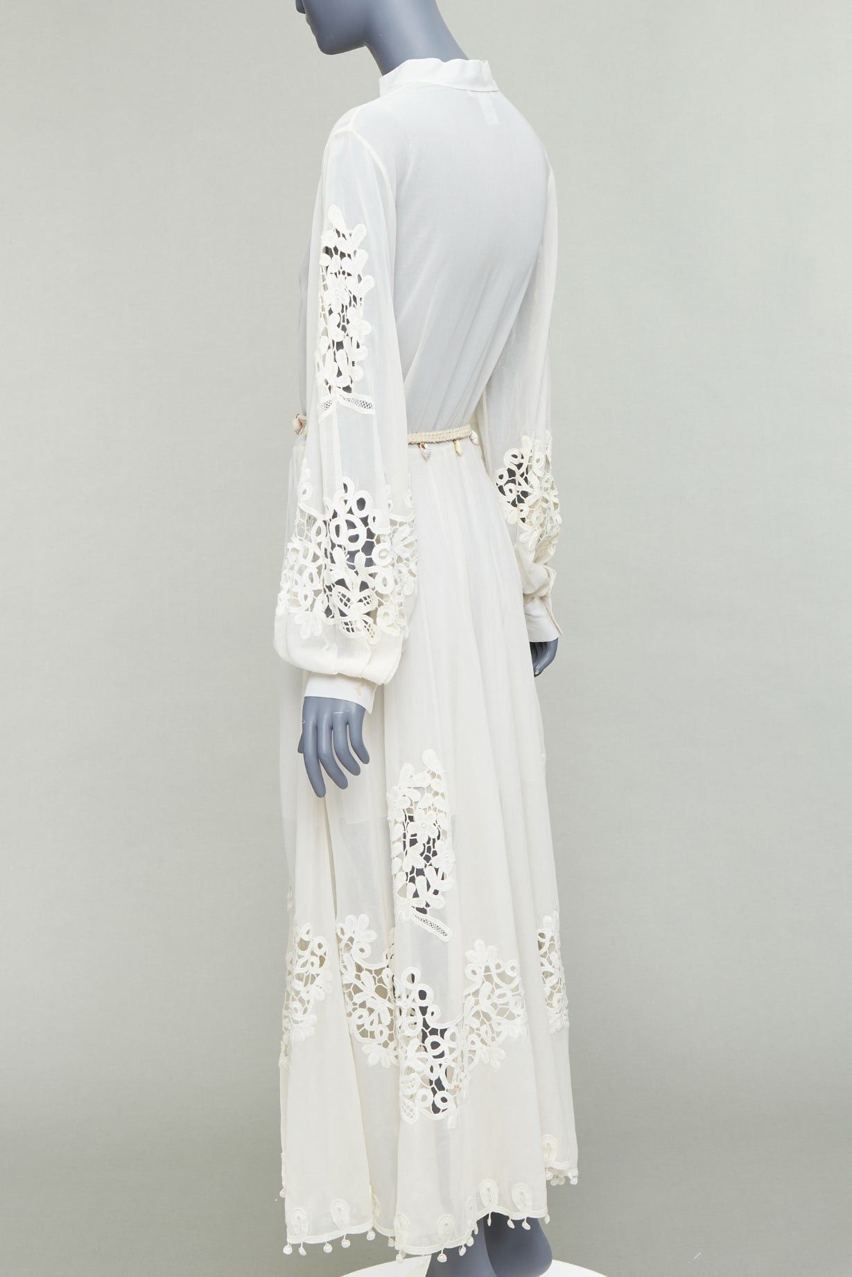 Oscar De La Renta OSCAR DE LA RENTA S19 Runway cream sheer embroidery shell belt anglais dress US6 M Size M / US 6-8 / IT 42-44 - 6 Thumbnail
