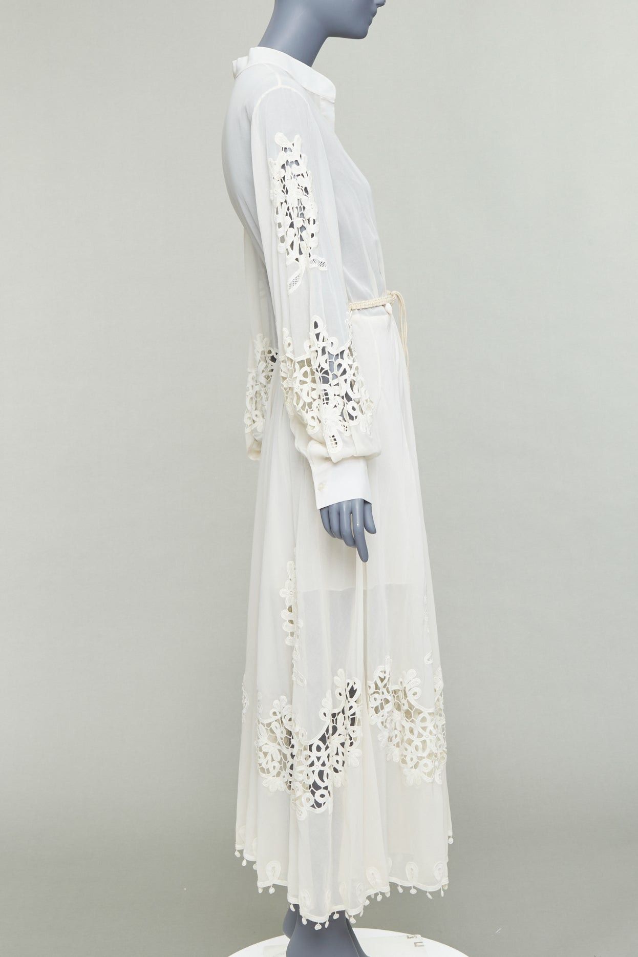 Oscar De La Renta OSCAR DE LA RENTA S19 Runway cream sheer embroidery shell belt anglais dress US6 M Size M / US 6-8 / IT 42-44 - 4 Thumbnail