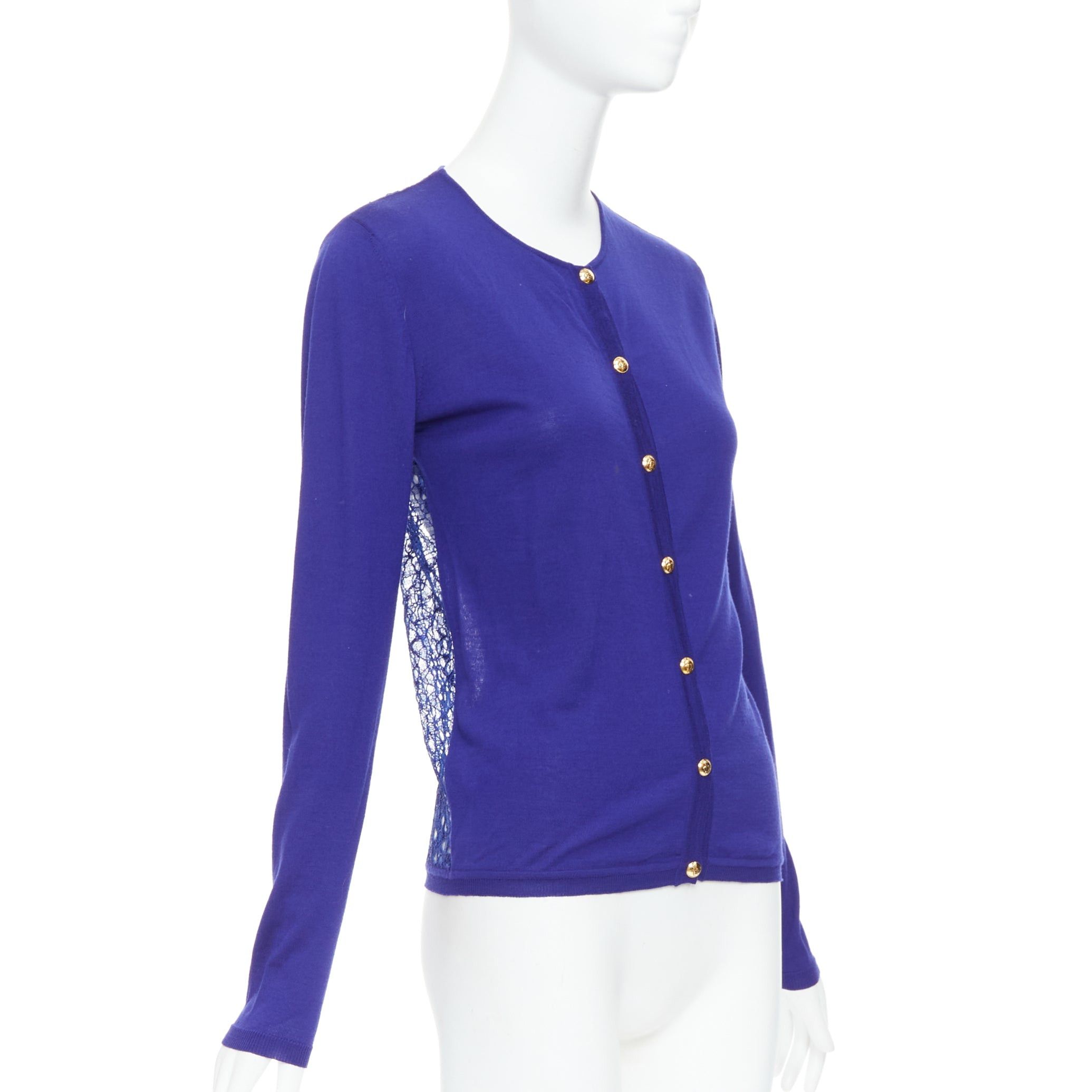Emilio Pucci EMILIO PUCCI blue virgin wool floral lace back cardigan S Size S / US 4 / IT 40 - 5 Thumbnail