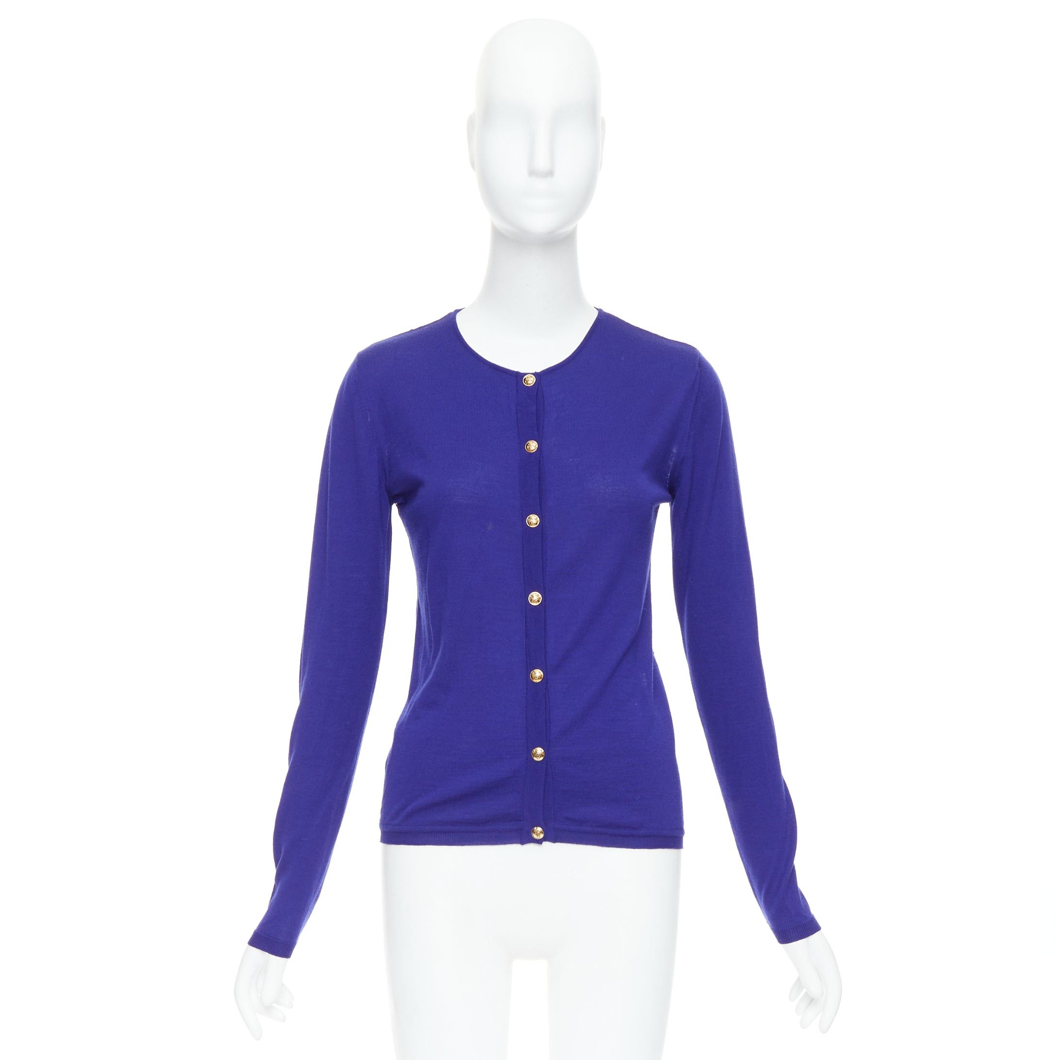 Emilio Pucci EMILIO PUCCI blue virgin wool floral lace back cardigan S Size S / US 4 / IT 40 - 10 Thumbnail