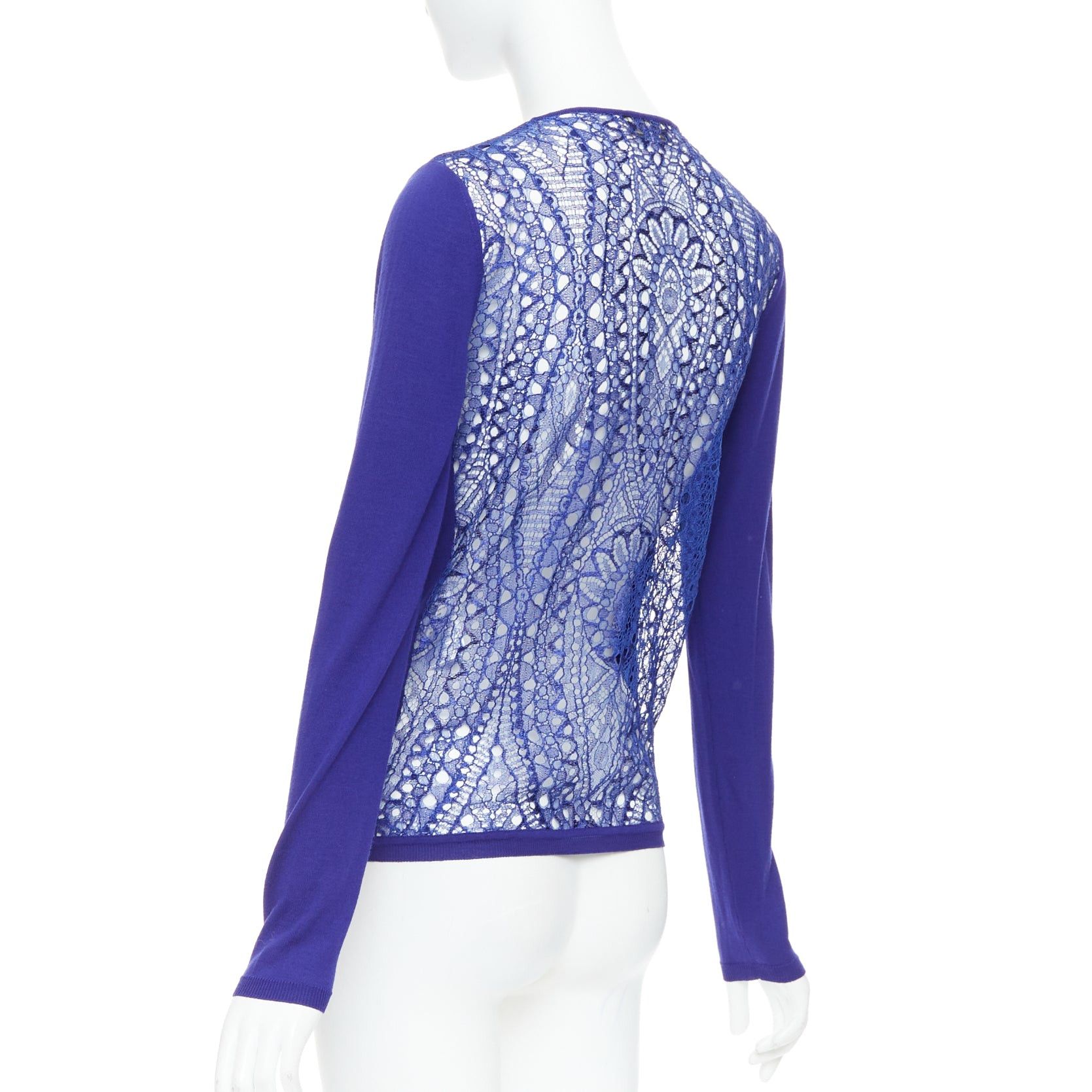 Emilio Pucci EMILIO PUCCI blue virgin wool floral lace back cardigan S Size S / US 4 / IT 40 - 7 Thumbnail