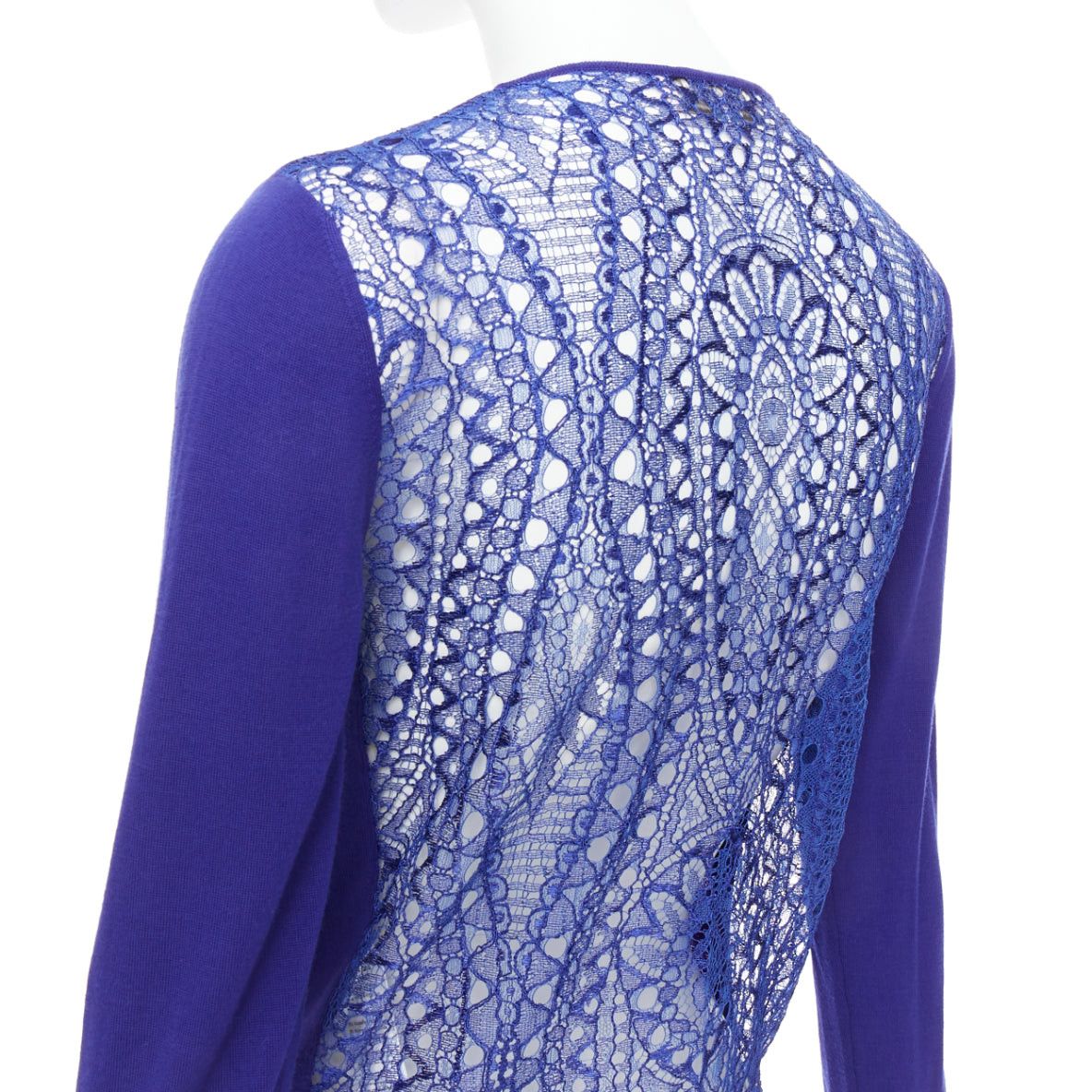 Emilio Pucci EMILIO PUCCI blue virgin wool floral lace back cardigan S Size S / US 4 / IT 40 - 8 Thumbnail