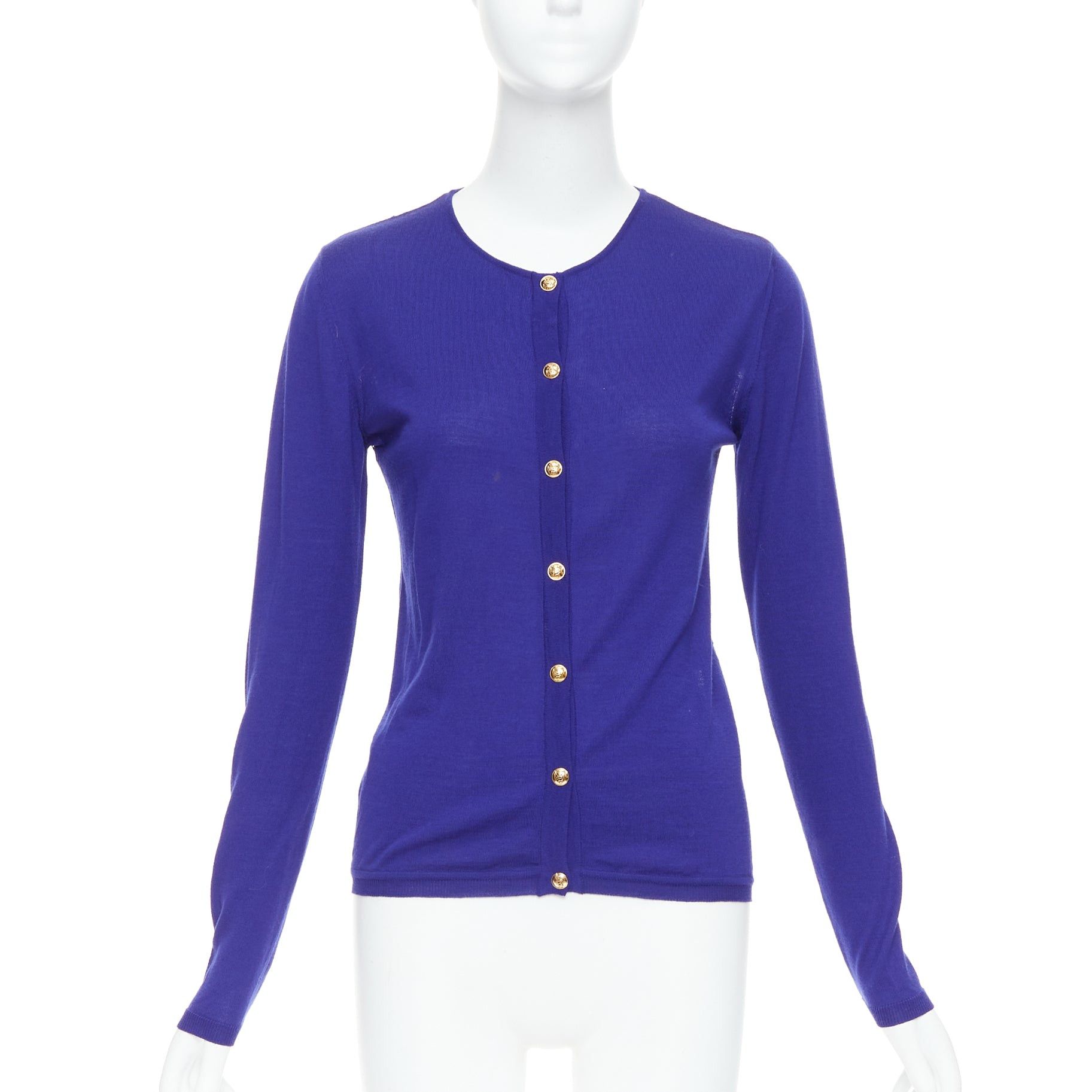 Emilio Pucci EMILIO PUCCI blue virgin wool floral lace back cardigan S Size S / US 4 / IT 40 - 3 Thumbnail