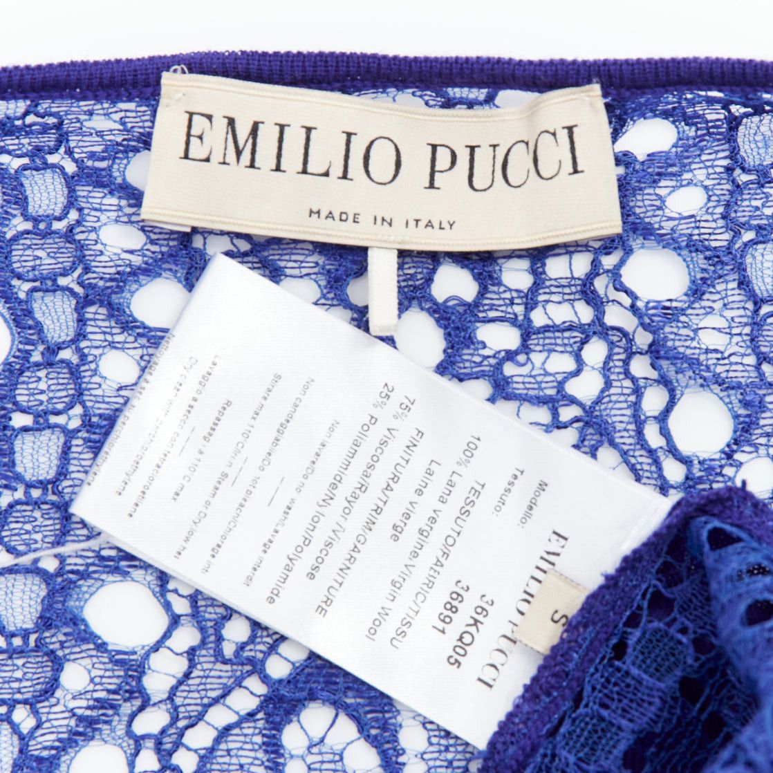 Emilio Pucci EMILIO PUCCI blue virgin wool floral lace back cardigan S Size S / US 4 / IT 40 - 9 Thumbnail