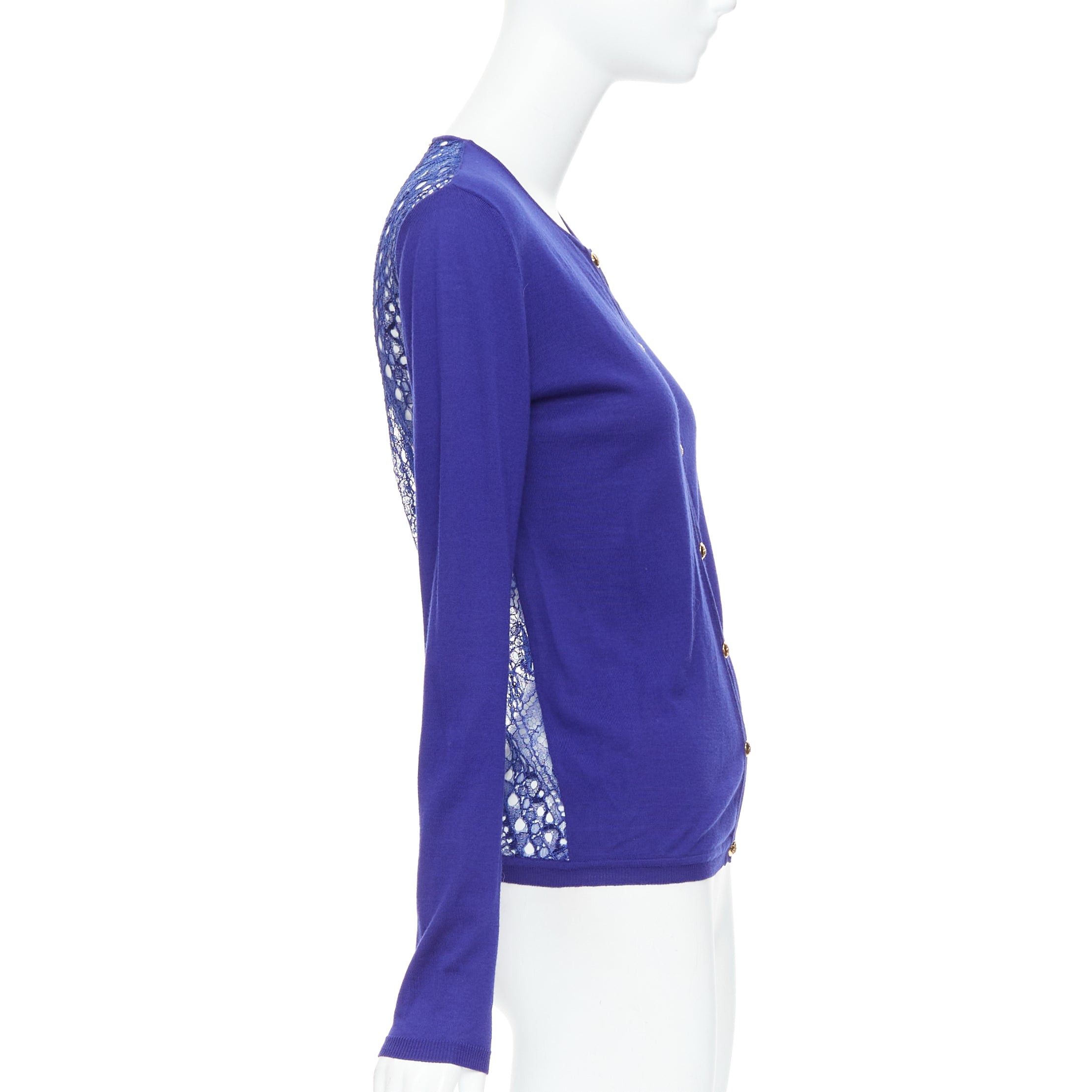 Emilio Pucci EMILIO PUCCI blue virgin wool floral lace back cardigan S Size S / US 4 / IT 40 - 6 Thumbnail