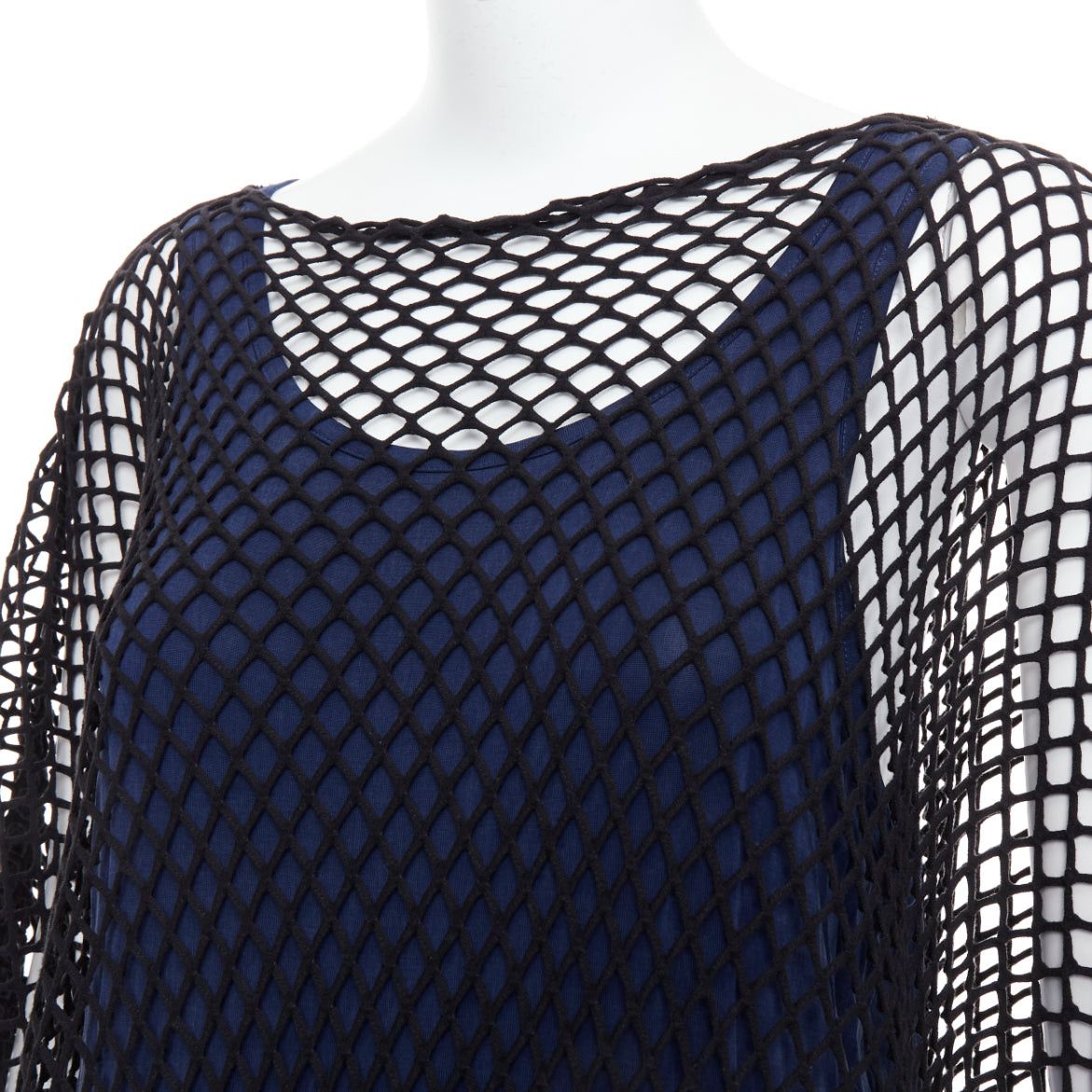Maison Margiela MAISON MARGIELA MM6 black mesh net blue cupro blend layered tank top S Size S / US 4 / IT 40 - 2 Thumbnail