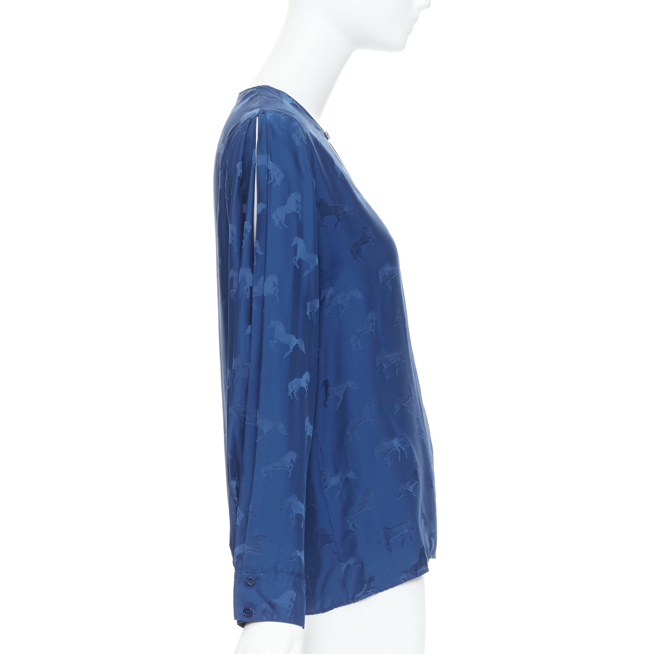Stella McCartney STELLA MCCARTNEY 2019 navy viscose silk horse print keyhole shirt IT36 XXS Size XS / US 0-2 / IT 36-38 - 4 Thumbnail