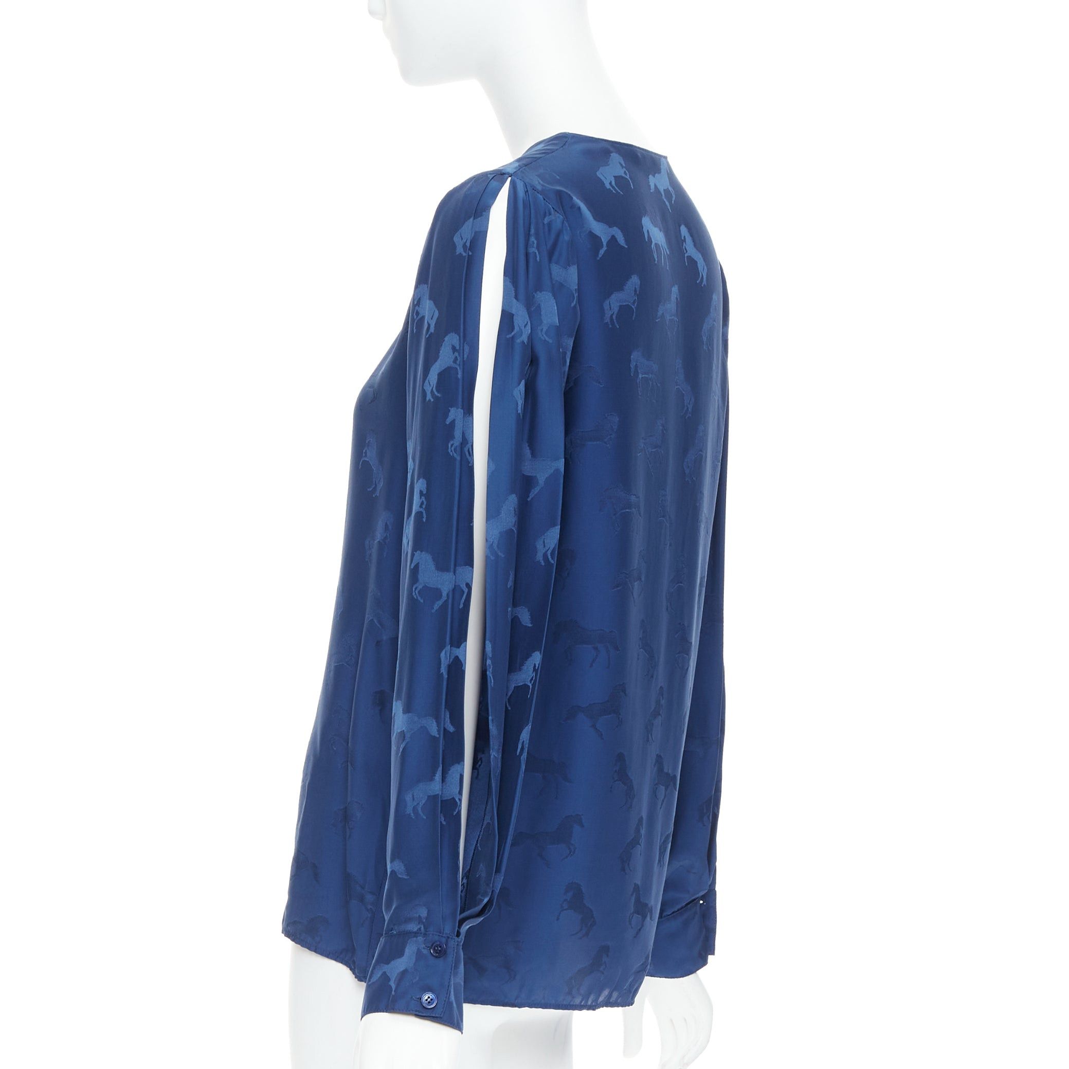 Stella McCartney STELLA MCCARTNEY 2019 navy viscose silk horse print keyhole shirt IT36 XXS Size XS / US 0-2 / IT 36-38 - 6 Thumbnail