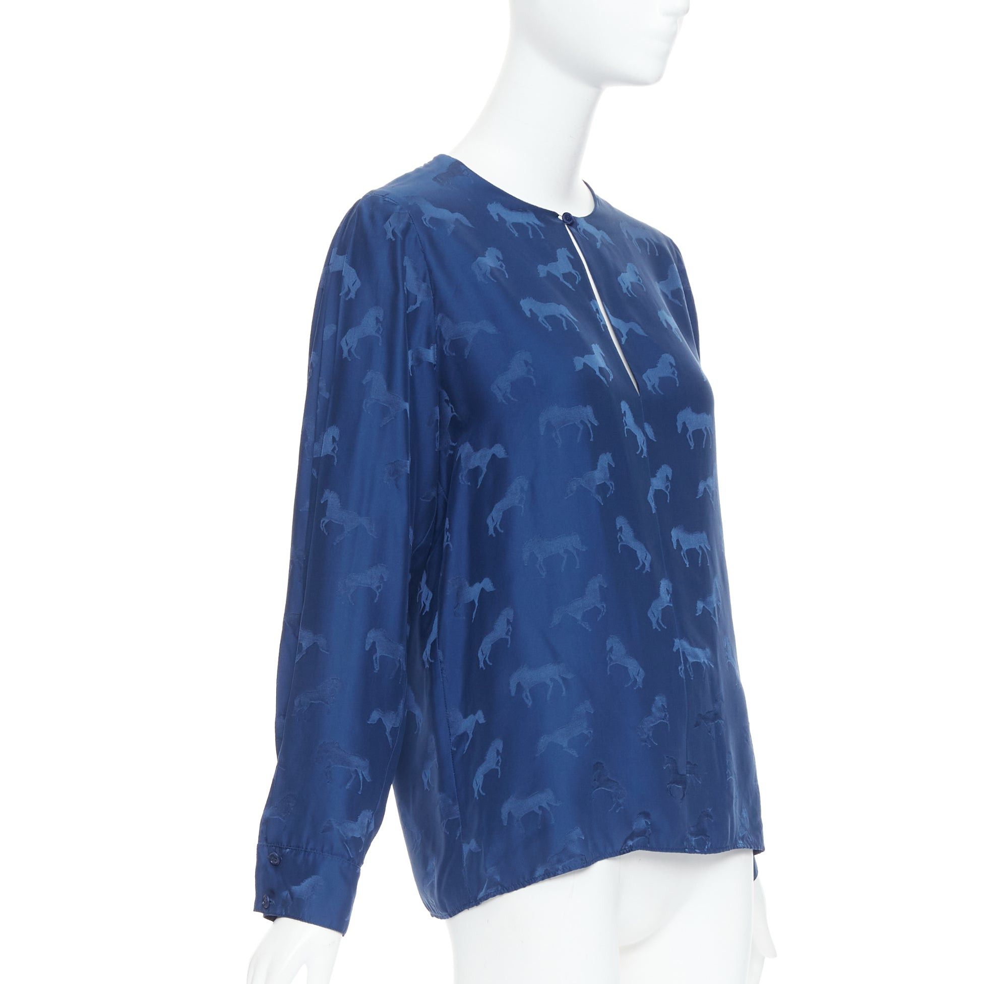 Stella McCartney STELLA MCCARTNEY 2019 navy viscose silk horse print keyhole shirt IT36 XXS Size XS / US 0-2 / IT 36-38 - 3 Thumbnail