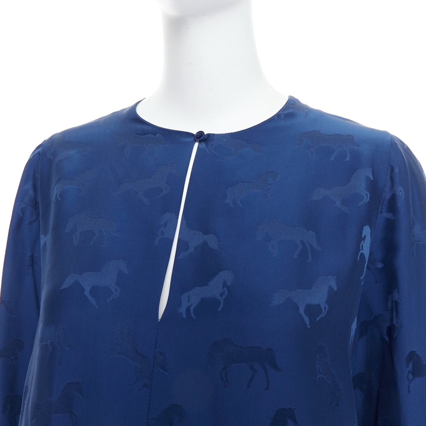 Stella McCartney STELLA MCCARTNEY 2019 navy viscose silk horse print keyhole shirt IT36 XXS Size XS / US 0-2 / IT 36-38 - 7 Thumbnail