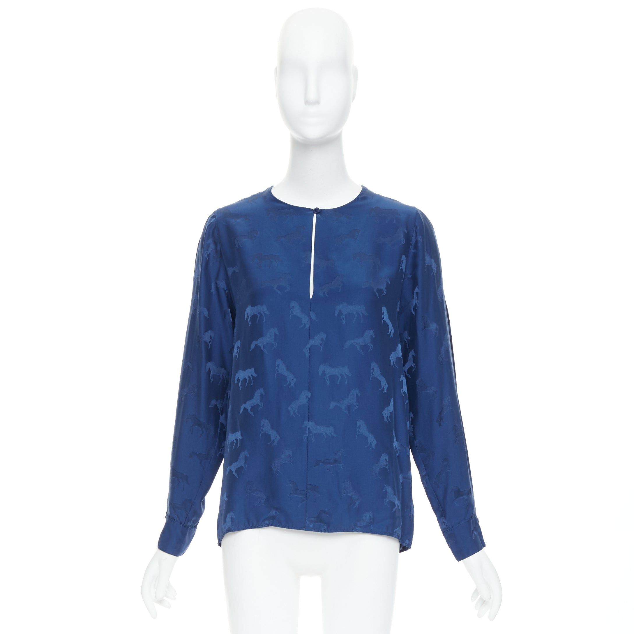 Stella McCartney STELLA MCCARTNEY 2019 navy viscose silk horse print keyhole shirt IT36 XXS Size XS / US 0-2 / IT 36-38 - 9 Thumbnail