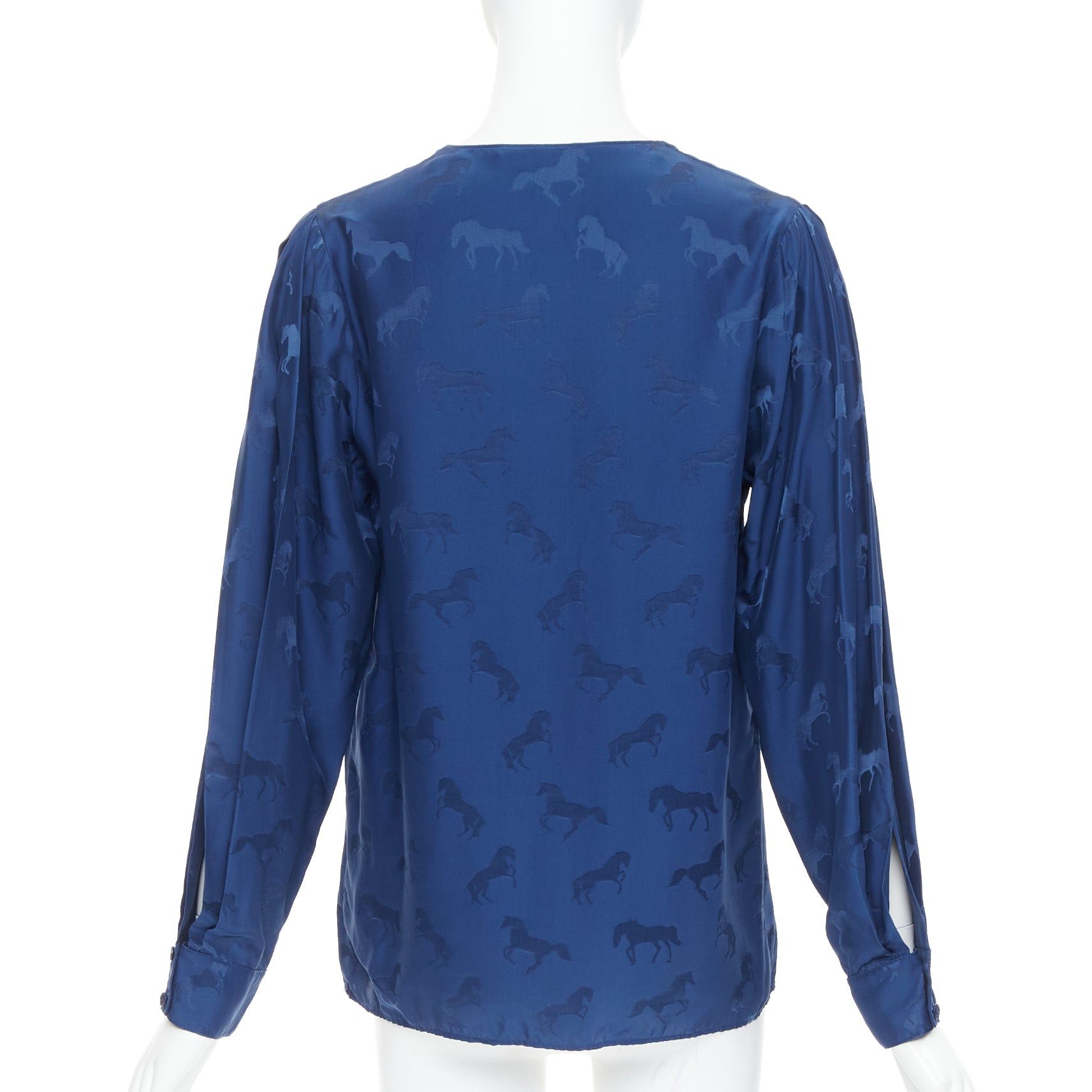 Stella McCartney STELLA MCCARTNEY 2019 navy viscose silk horse print keyhole shirt IT36 XXS Size XS / US 0-2 / IT 36-38 - 5 Thumbnail