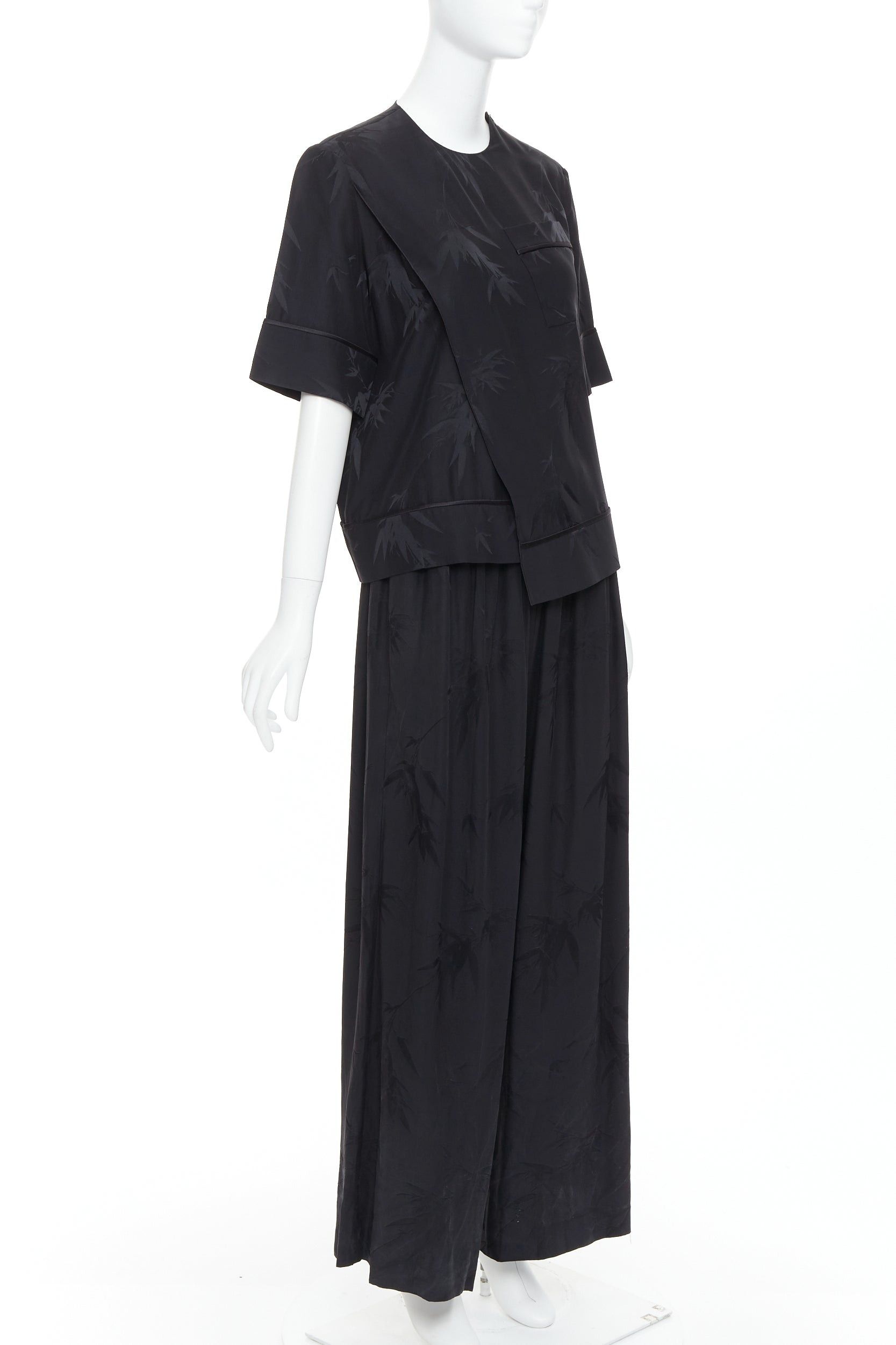Other MS MIN 100% silk black bamboo brocade relaxed shirt pants set Size 26" / US 2 / IT 38 - 3 Thumbnail