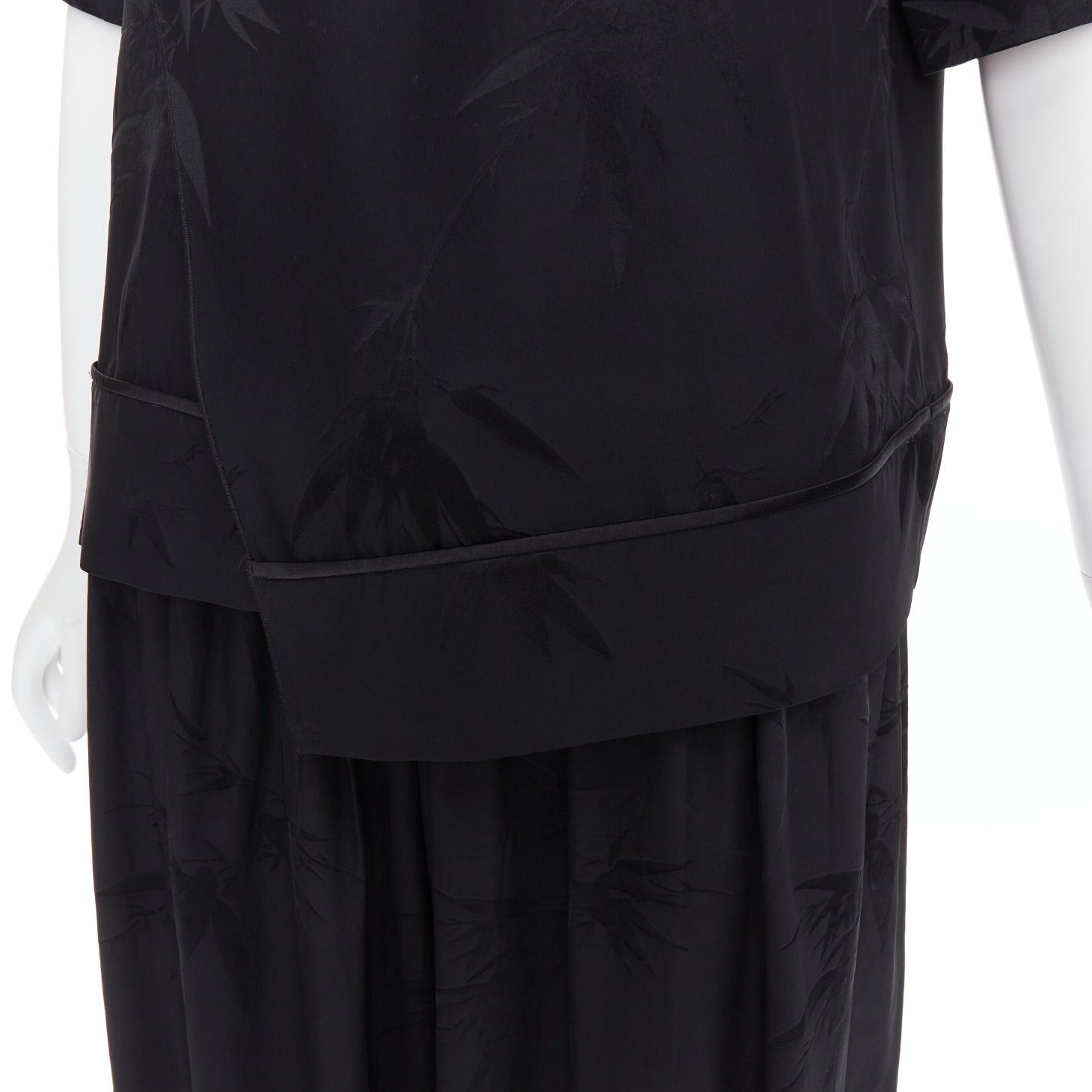 Other MS MIN 100% silk black bamboo brocade relaxed shirt pants set Size 26" / US 2 / IT 38 - 7 Thumbnail
