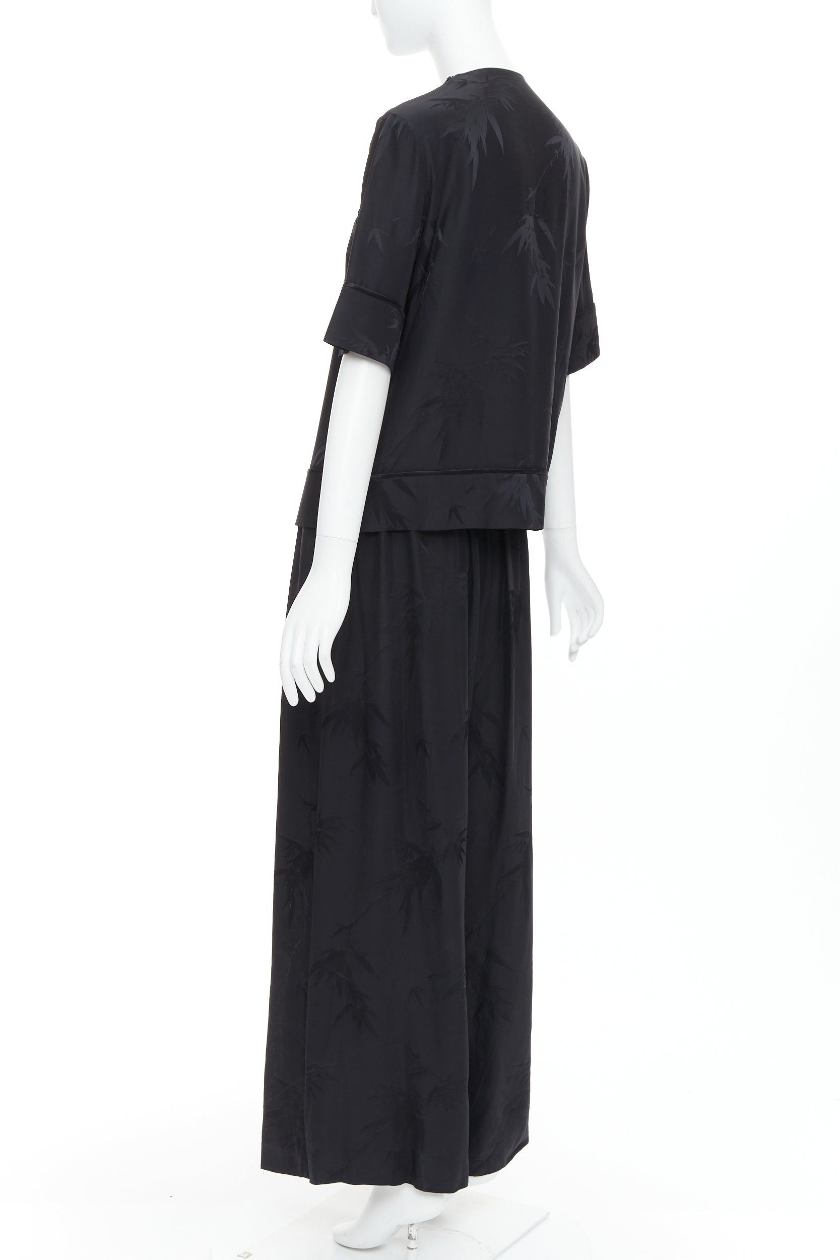 Other MS MIN 100% silk black bamboo brocade relaxed shirt pants set Size 26" / US 2 / IT 38 - 6 Thumbnail