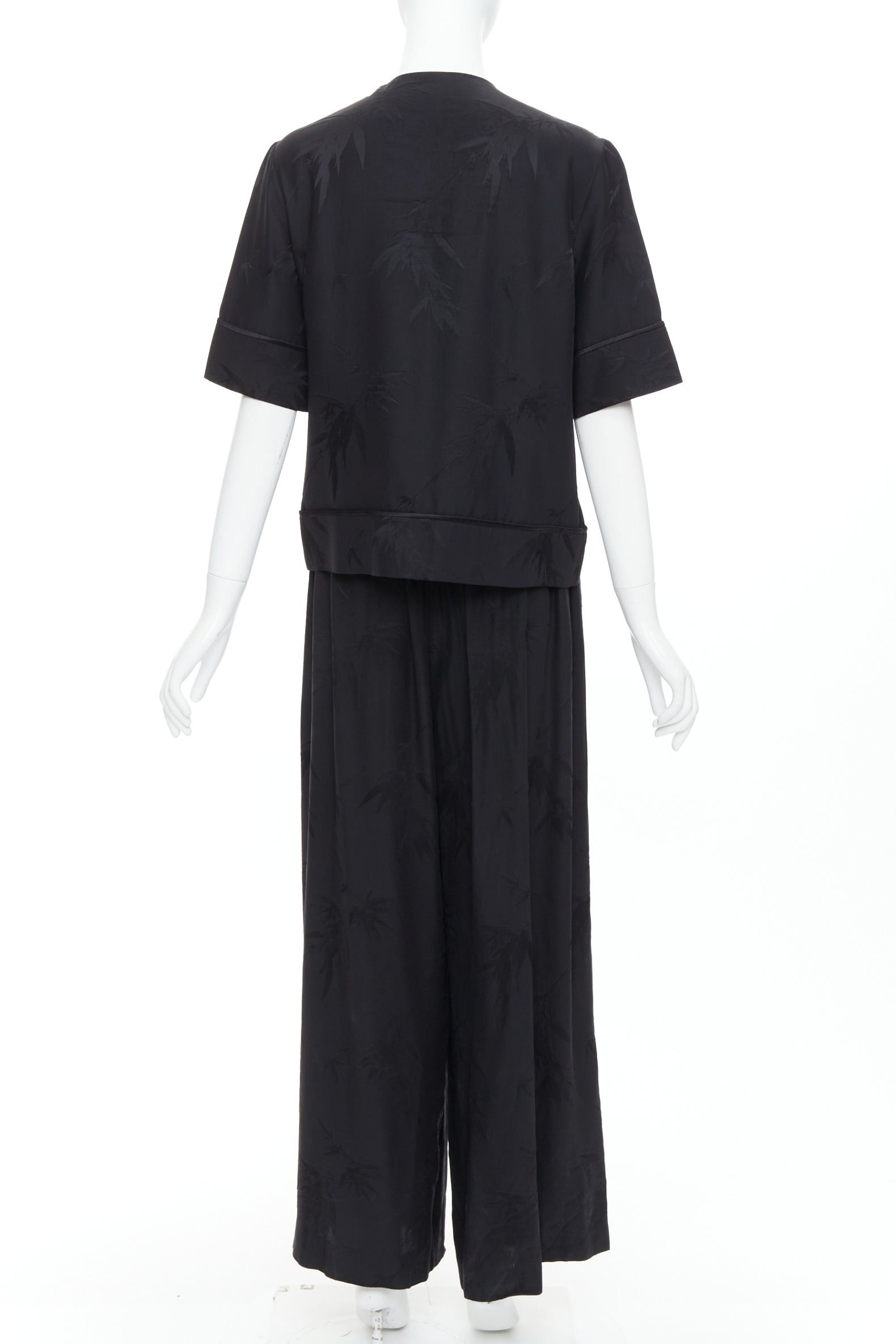 Other MS MIN 100% silk black bamboo brocade relaxed shirt pants set Size 26" / US 2 / IT 38 - 5 Thumbnail