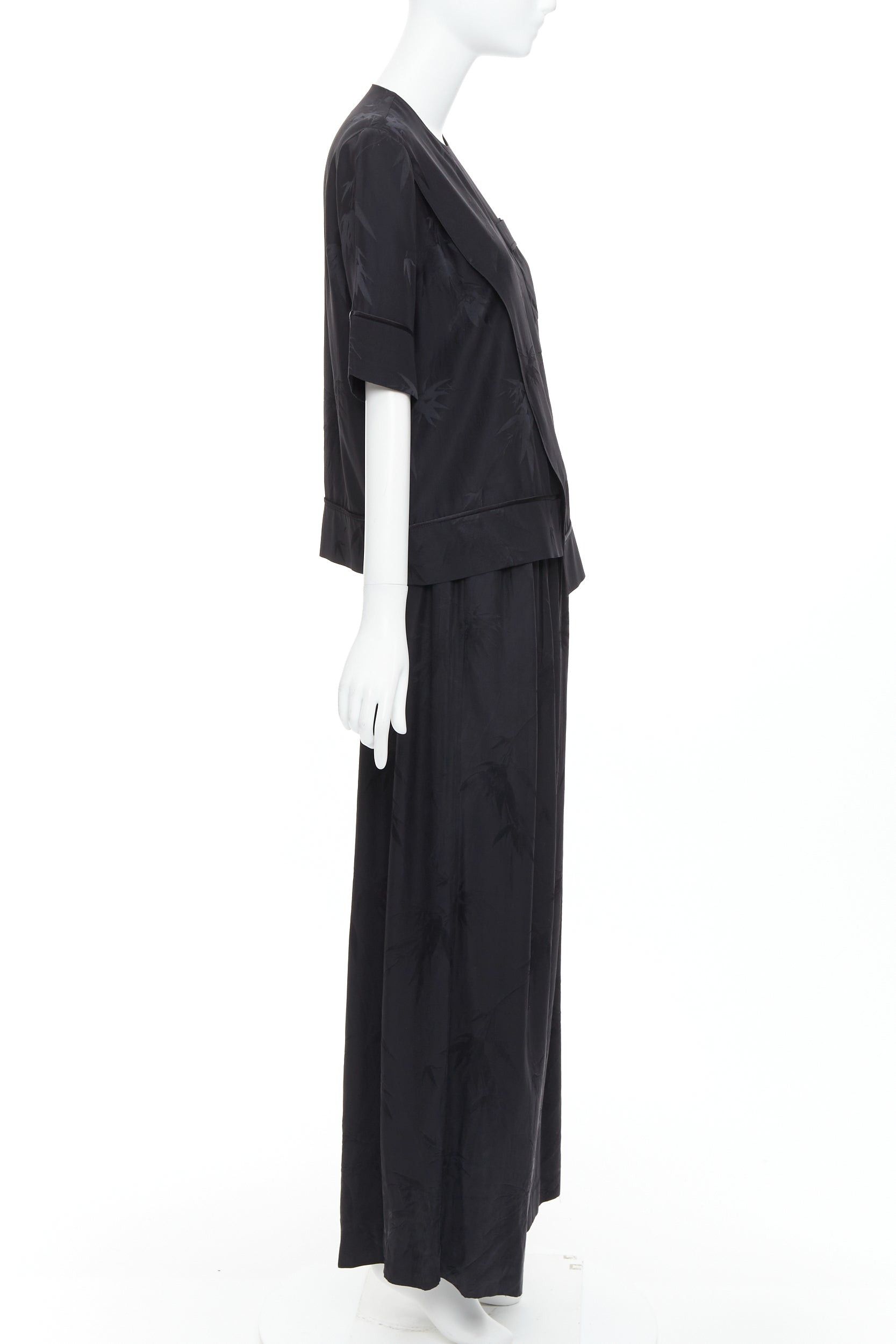 Other MS MIN 100% silk black bamboo brocade relaxed shirt pants set Size 26" / US 2 / IT 38 - 4 Thumbnail