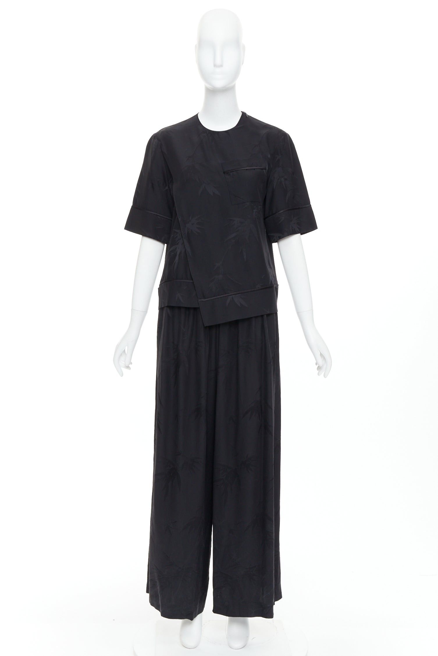 Other MS MIN 100% silk black bamboo brocade relaxed shirt pants set Size 26" / US 2 / IT 38 - 10 Thumbnail