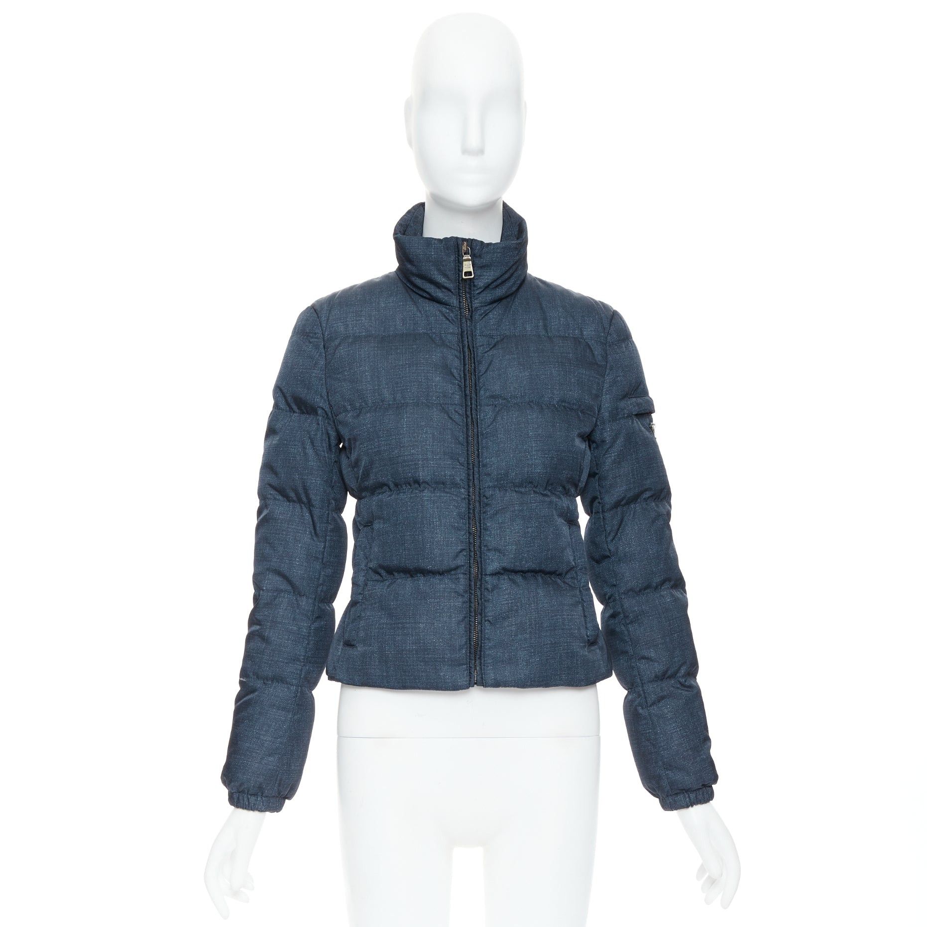 Prada PRADA 2011 navy denim fabric print triangle logo cropped puffer jacket IT38 XS Size XS / US 0-2 / IT 36-38 - 10 Thumbnail