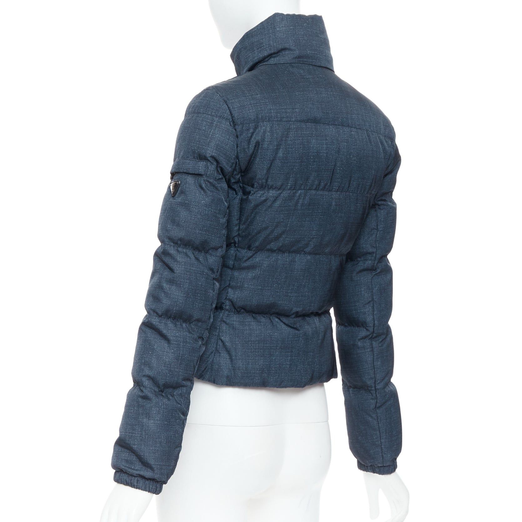 Prada PRADA 2011 navy denim fabric print triangle logo cropped puffer jacket IT38 XS Size XS / US 0-2 / IT 36-38 - 7 Thumbnail