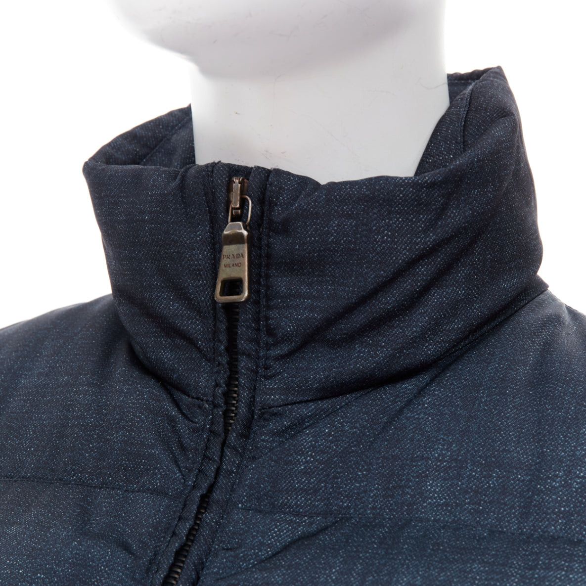 Prada PRADA 2011 navy denim fabric print triangle logo cropped puffer jacket IT38 XS Size XS / US 0-2 / IT 36-38 - 8 Thumbnail