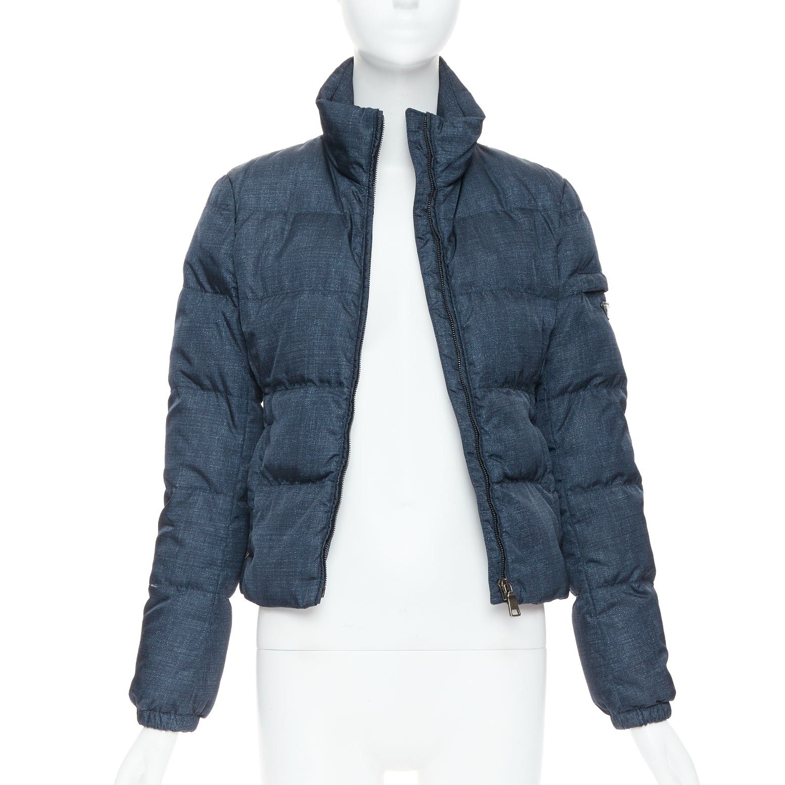 Prada PRADA 2011 navy denim fabric print triangle logo cropped puffer jacket IT38 XS Size XS / US 0-2 / IT 36-38 - 3 Thumbnail