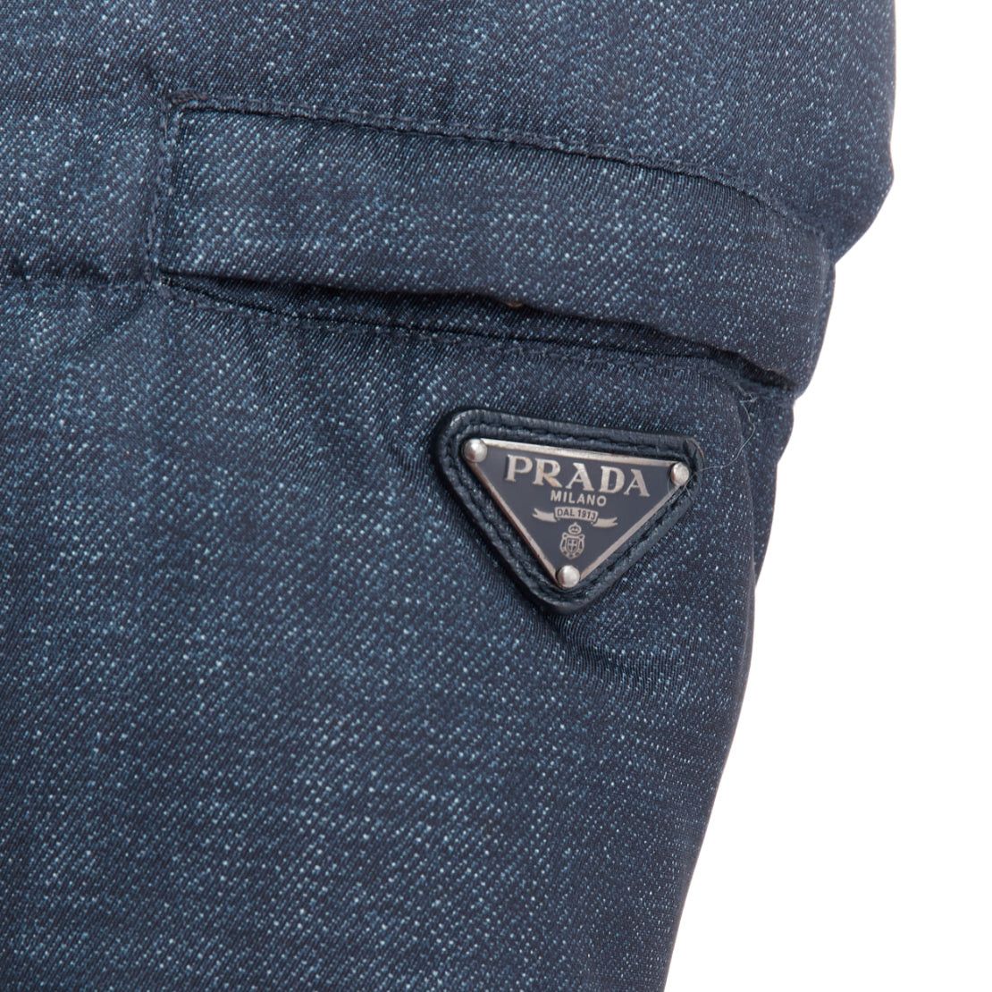 Prada PRADA 2011 navy denim fabric print triangle logo cropped puffer jacket IT38 XS Size XS / US 0-2 / IT 36-38 - 2 Thumbnail